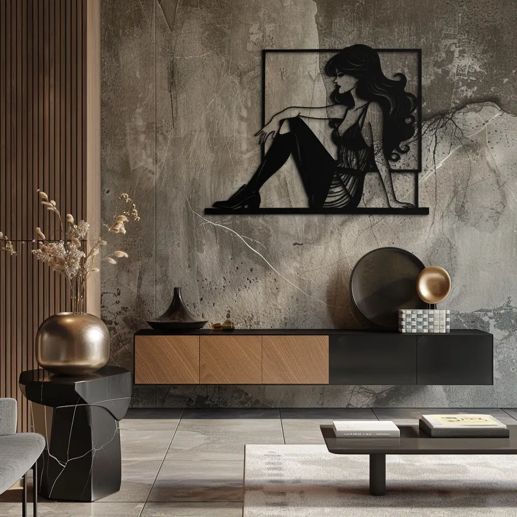 Elegant Woman Silhouette Metal Wall Art – Modern Black Feminine Home Decor- KAF511 by Enova Art