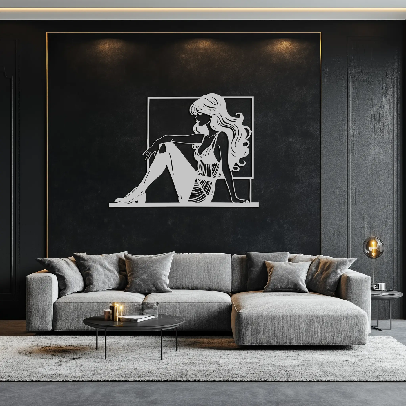 Elegant Woman Silhouette Metal Wall Art – Modern Black Feminine Home Decor- KAF511 by Enova Art