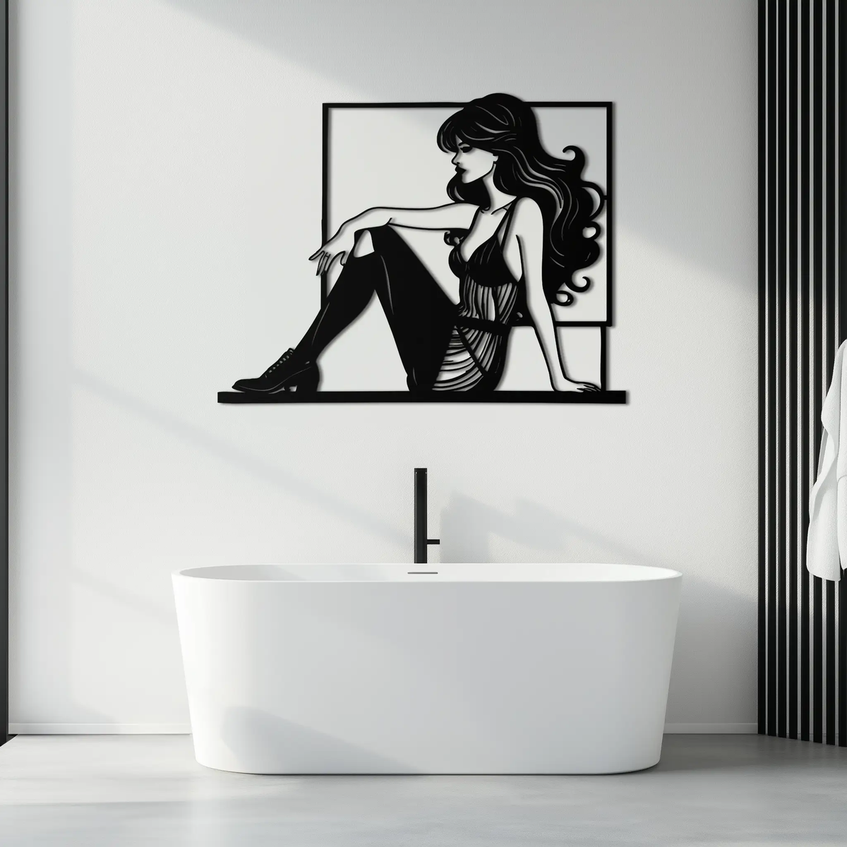 Elegant Woman Silhouette Metal Wall Art – Modern Black Feminine Home Decor- KAF511 by Enova Art