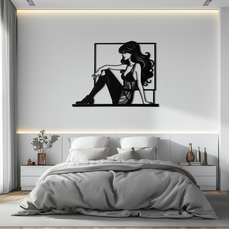 Elegant Woman Silhouette Metal Wall Art – Modern Black Feminine Home Decor- KAF511 by Enova Art