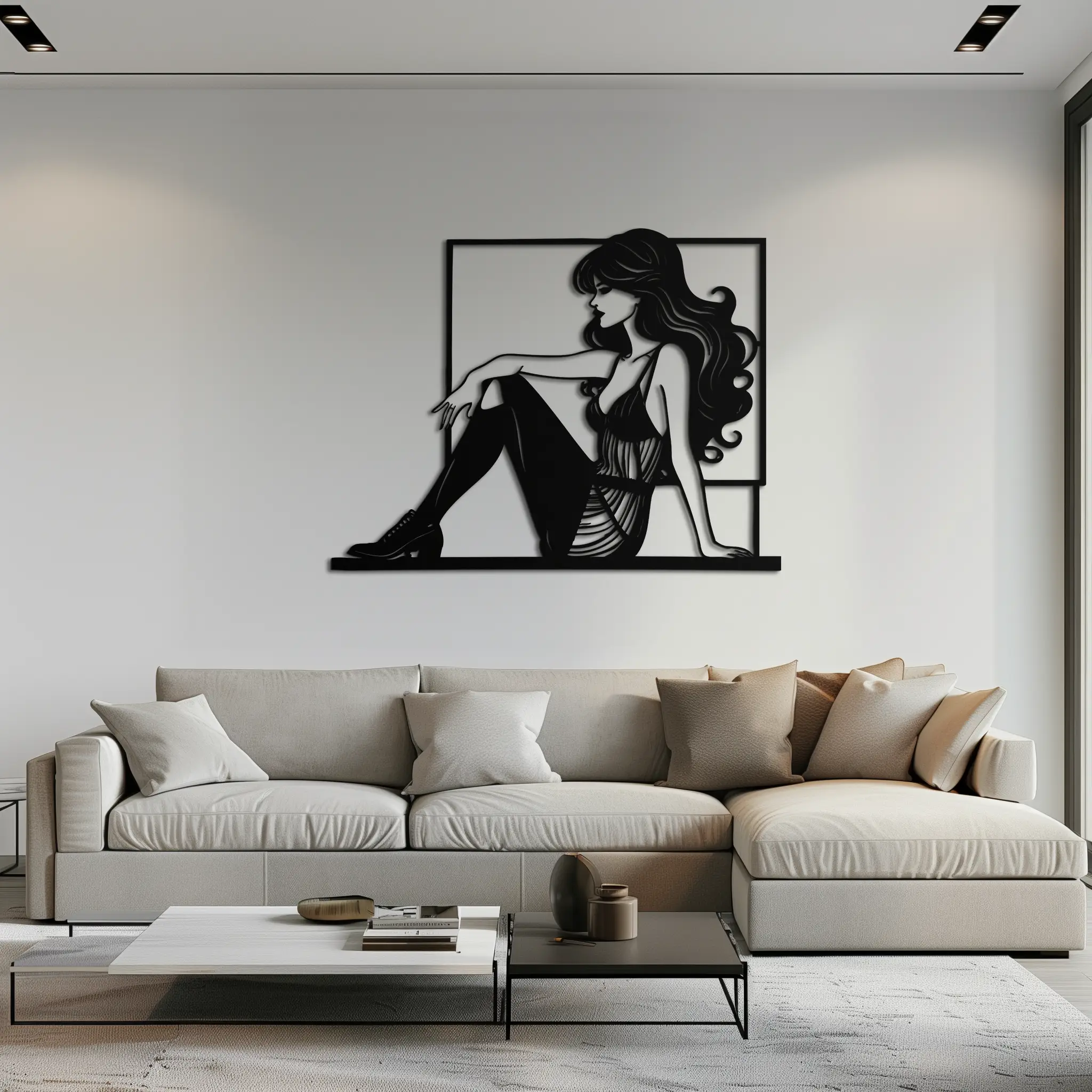 Elegant Woman Silhouette Metal Wall Art – Modern Black Feminine Home Decor- KAF511 by Enova Art