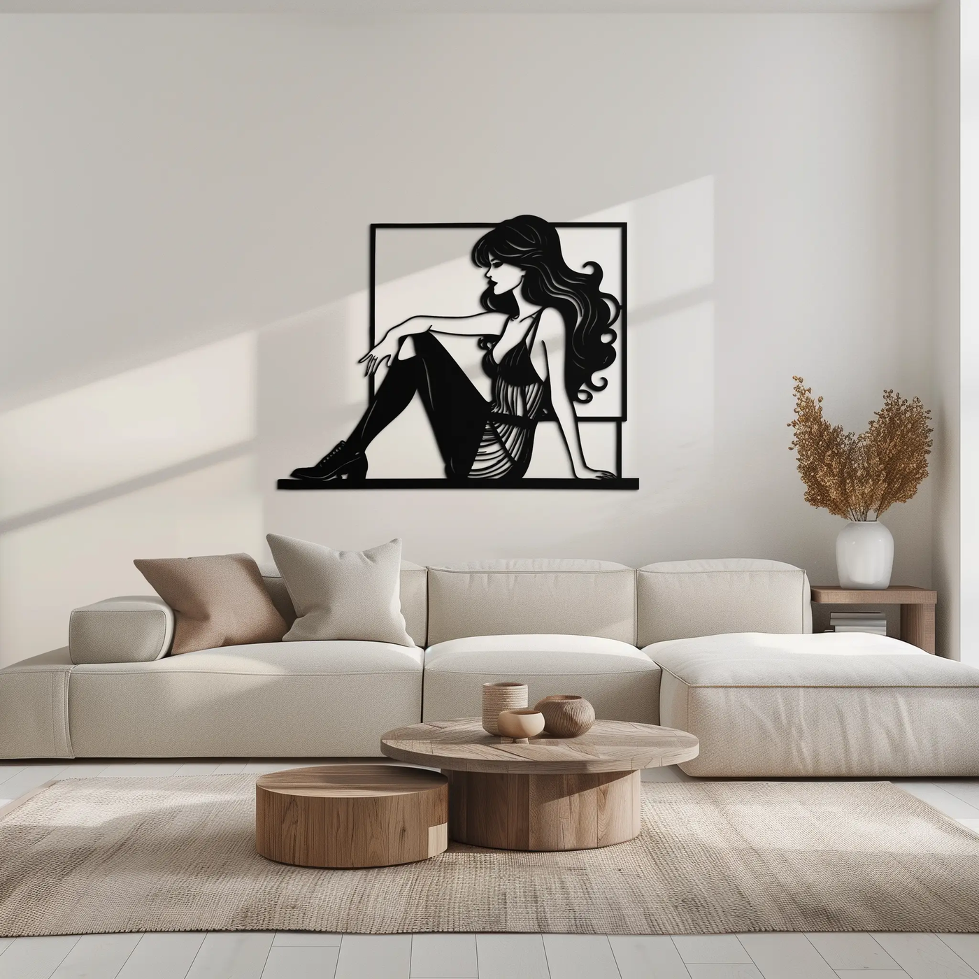 Elegant Woman Silhouette Metal Wall Art – Modern Black Feminine Home Decor- KAF511 by Enova Art