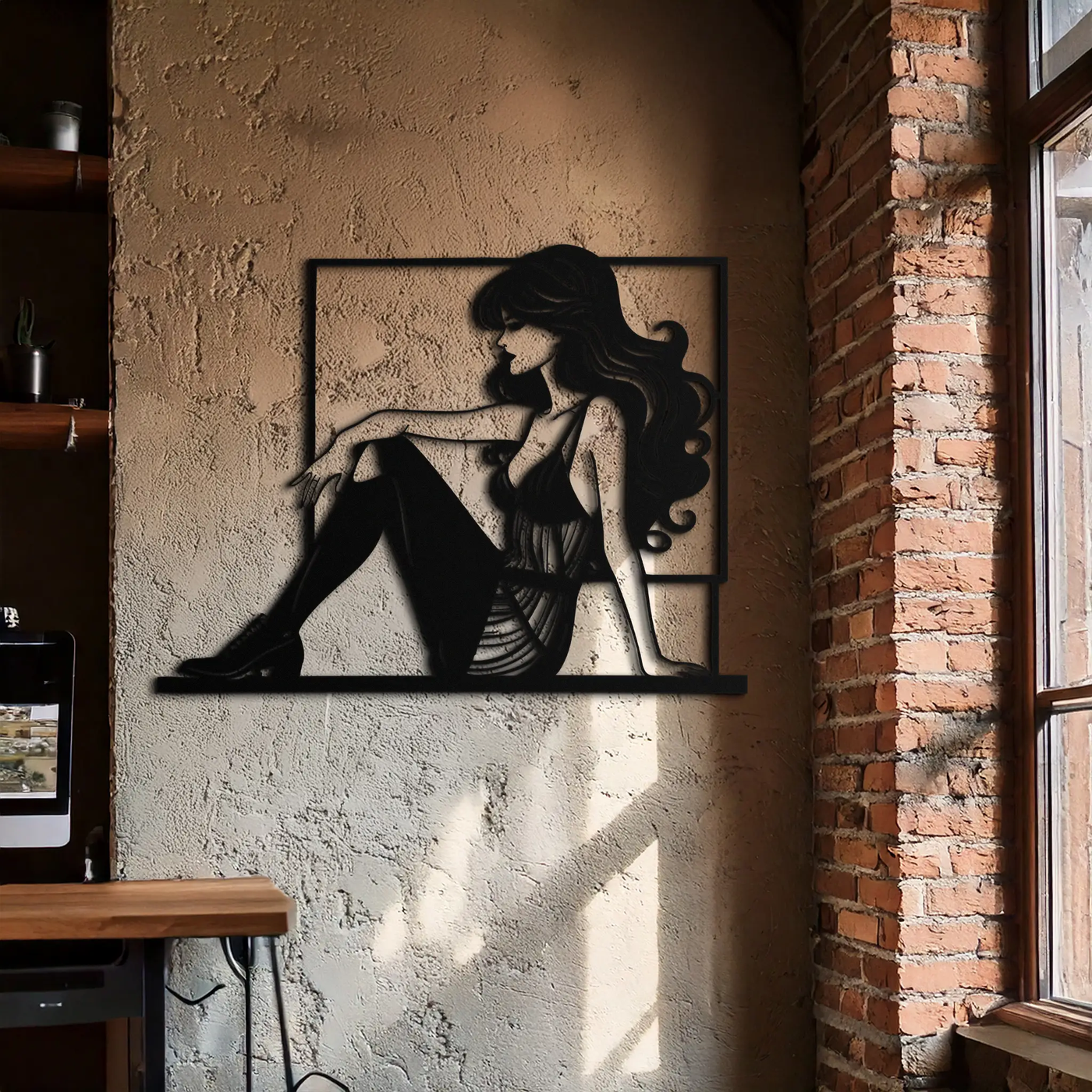 Elegant Woman Silhouette Metal Wall Art – Modern Black Feminine Home Decor- KAF511 by Enova Art
