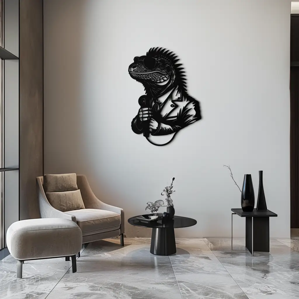 Cool Lizard Metal Wall Art – Unique Reptile Selfie Decor for Home and Office- KAF512 by Enova Art