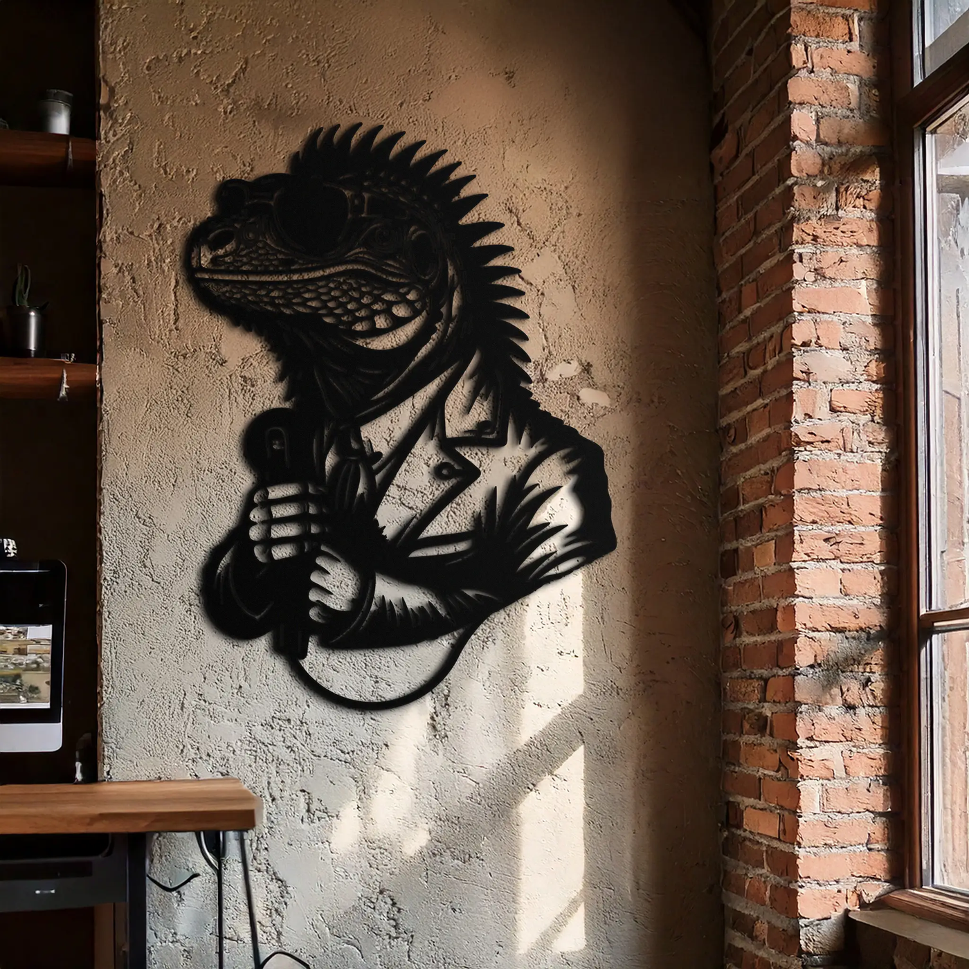 Cool Lizard Metal Wall Art – Unique Reptile Selfie Decor for Home and Office- KAF512 by Enova Art