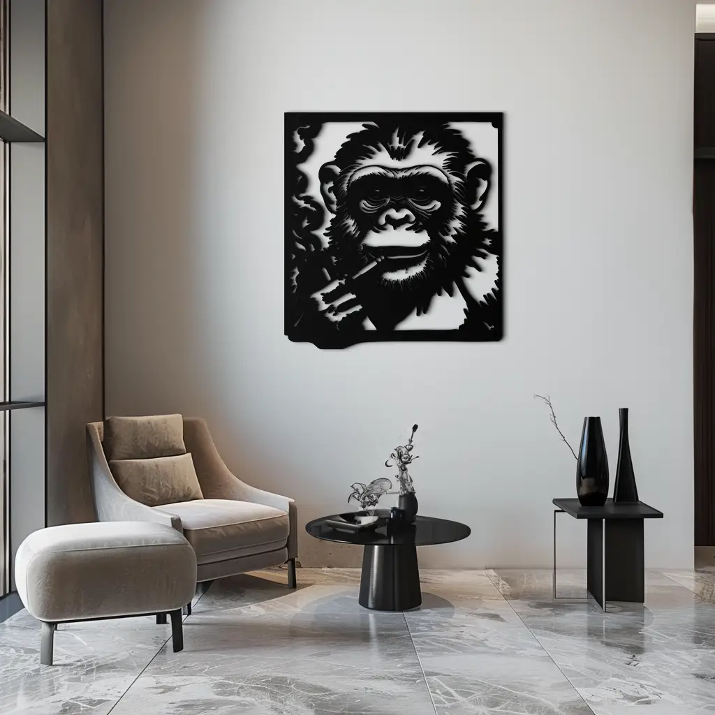Smoking Chimpanzee Metal Wall Art – Cool Monkey Black Metal Wall Decor for Home- KAF513 by Enova Art