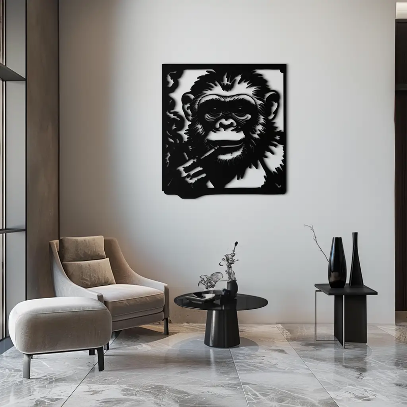 Smoking Chimpanzee Metal Wall Art – Cool Monkey Black Metal Wall Decor for Home- KAF513 by Enova Art