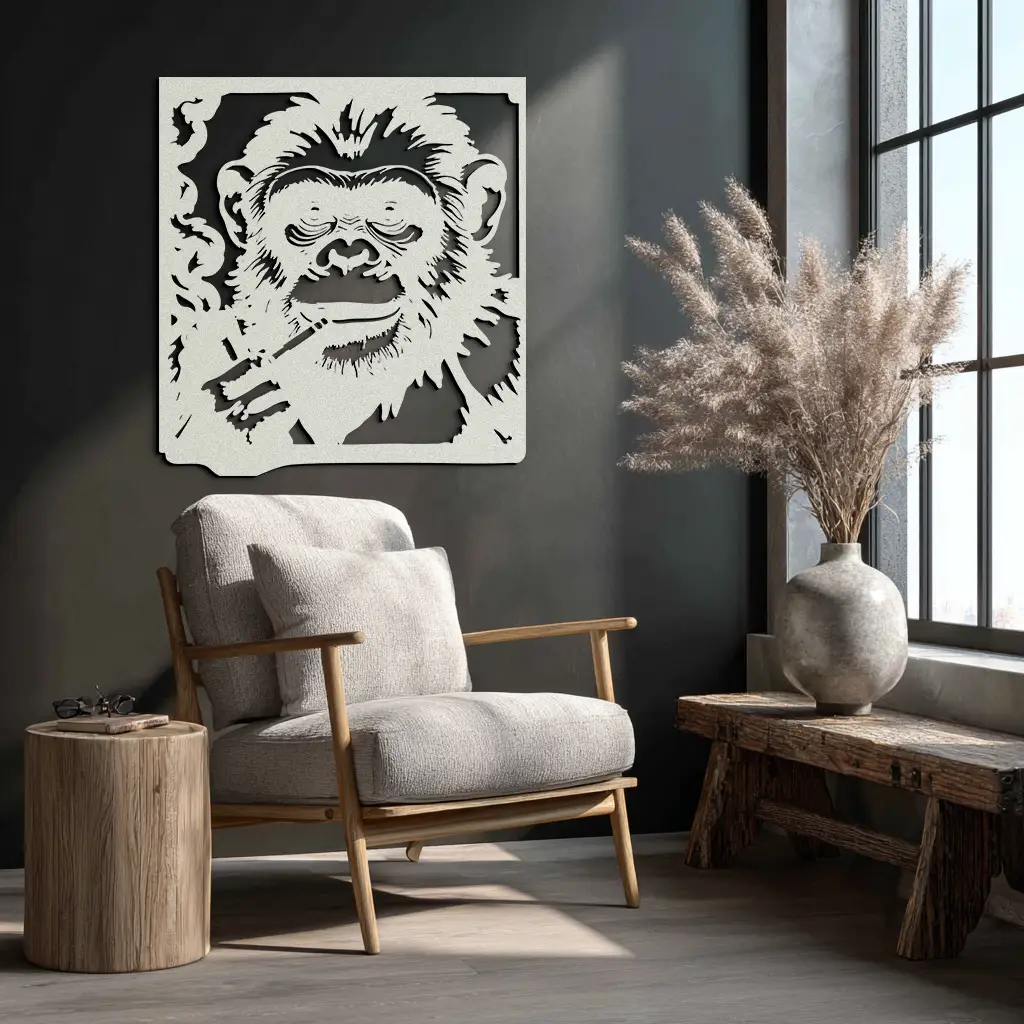 Smoking Chimpanzee Metal Wall Art – Cool Monkey Black Metal Wall Decor for Home- KAF513 by Enova Art