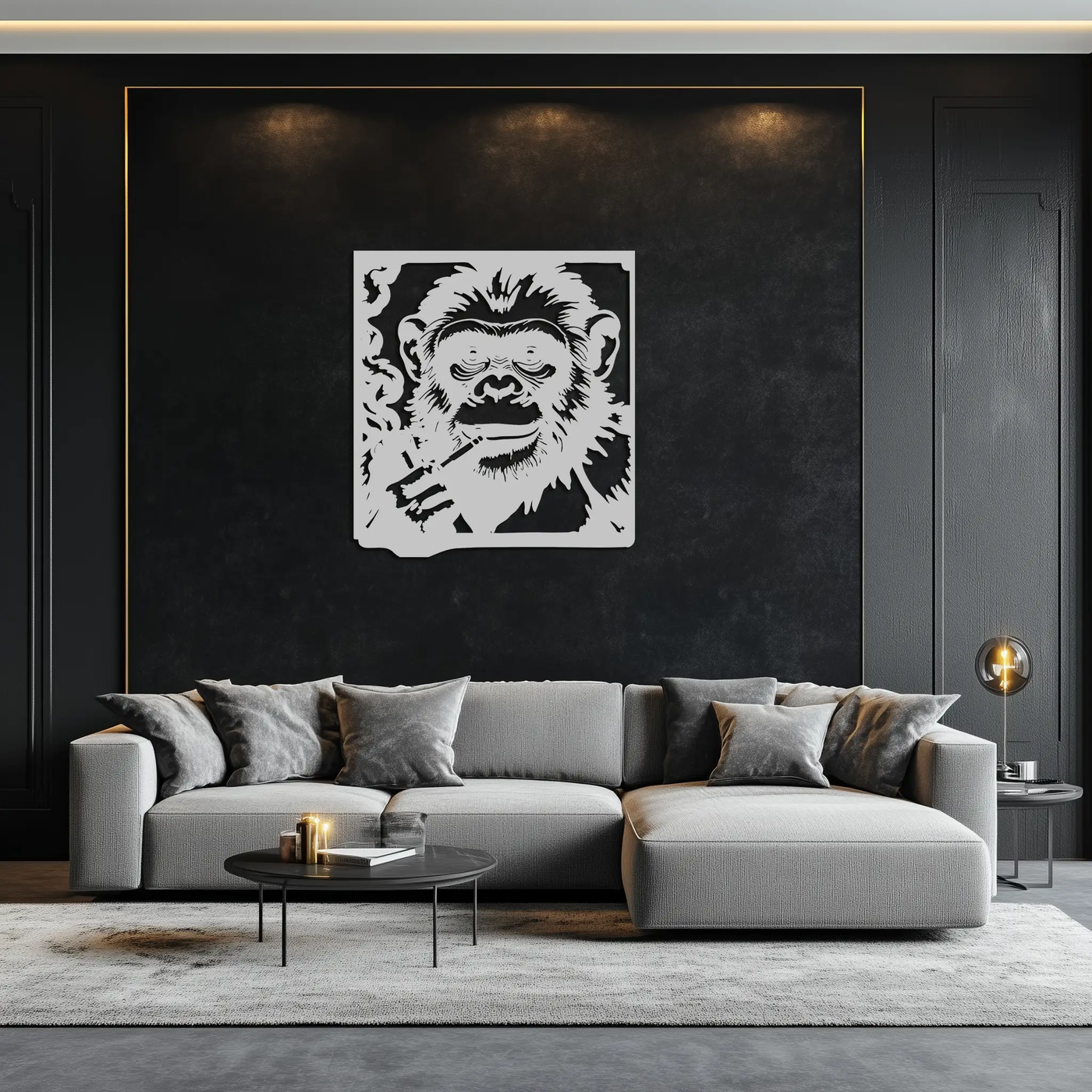 Smoking Chimpanzee Metal Wall Art – Cool Monkey Black Metal Wall Decor for Home- KAF513 by Enova Art