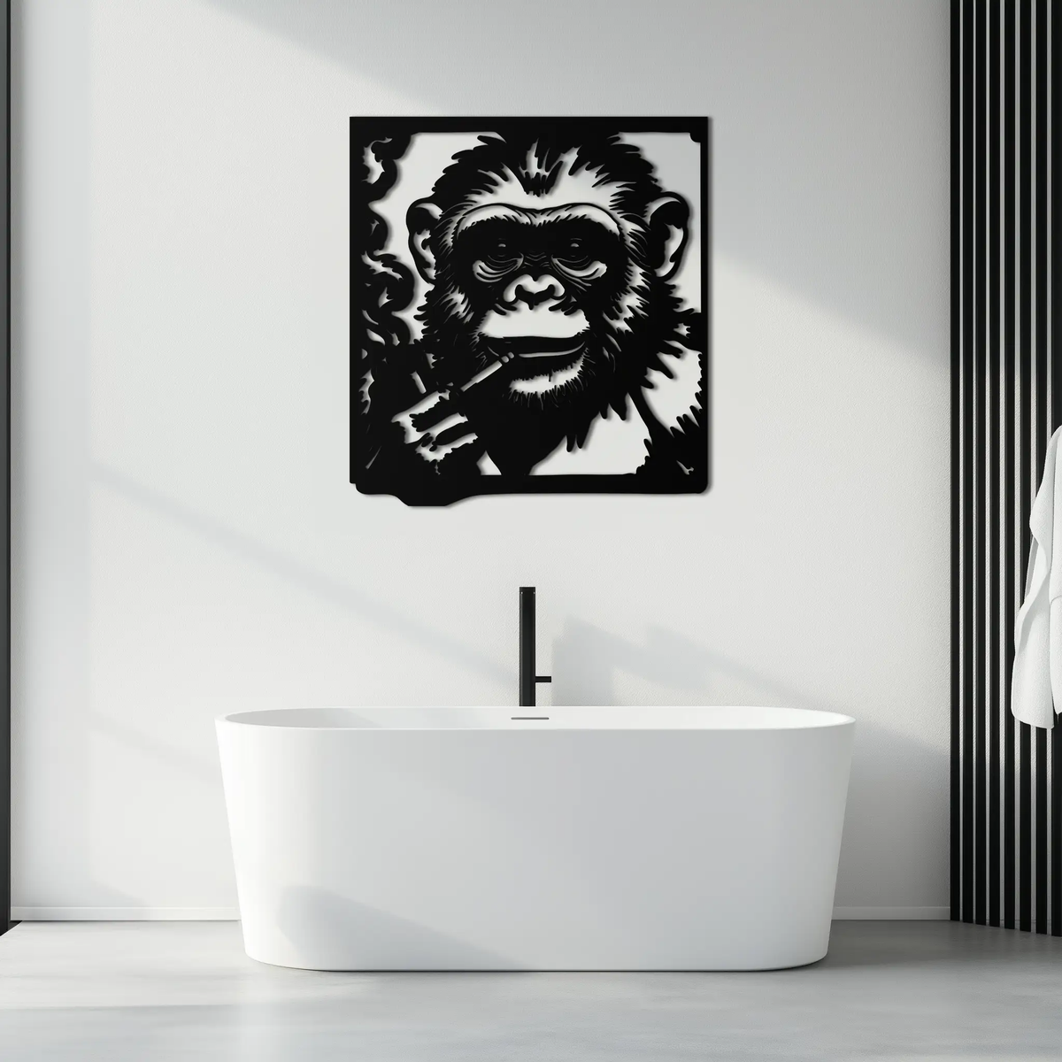 Smoking Chimpanzee Metal Wall Art – Cool Monkey Black Metal Wall Decor for Home- KAF513 by Enova Art