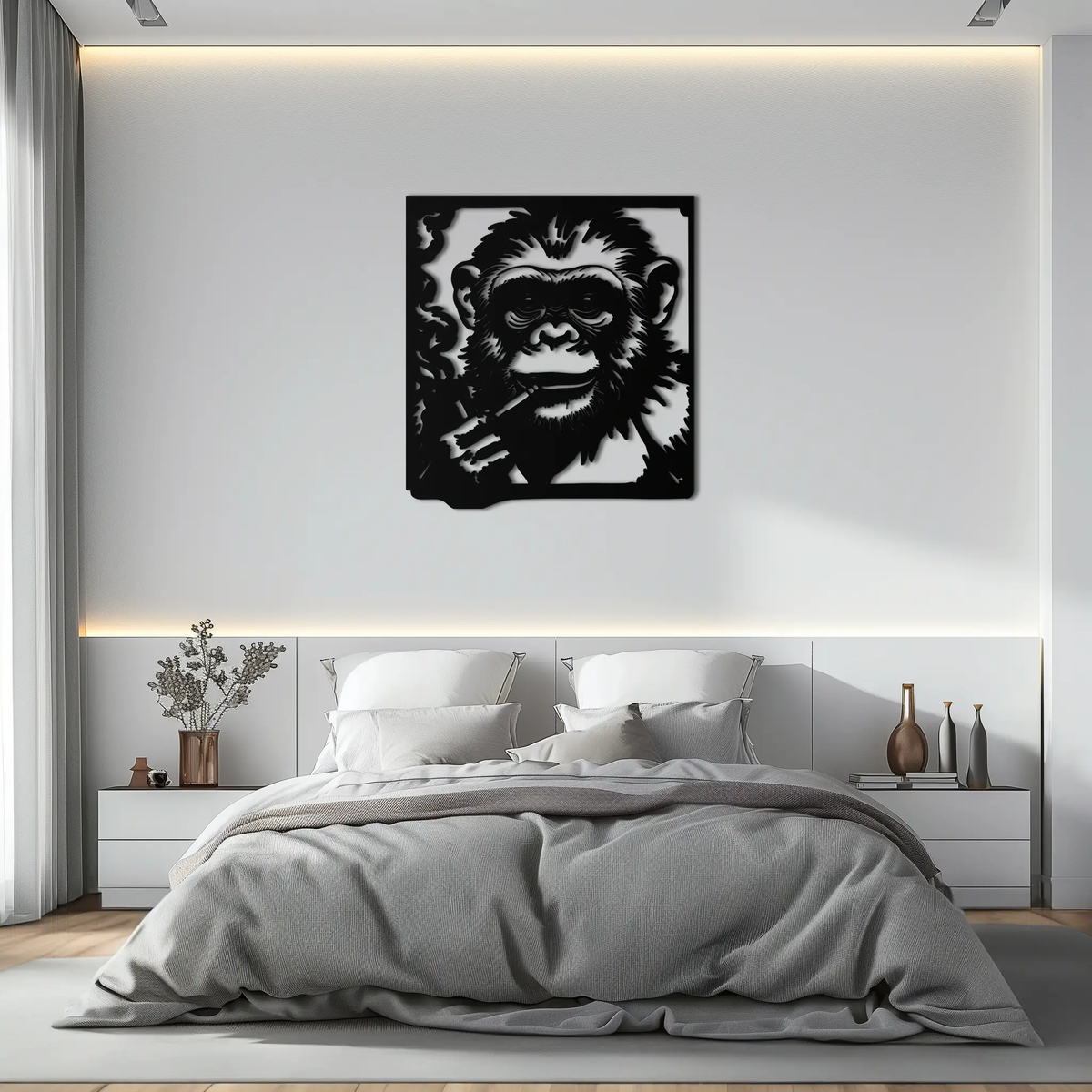 Smoking Chimpanzee Metal Wall Art – Cool Monkey Black Metal Wall Decor for Home- KAF513 by Enova Art