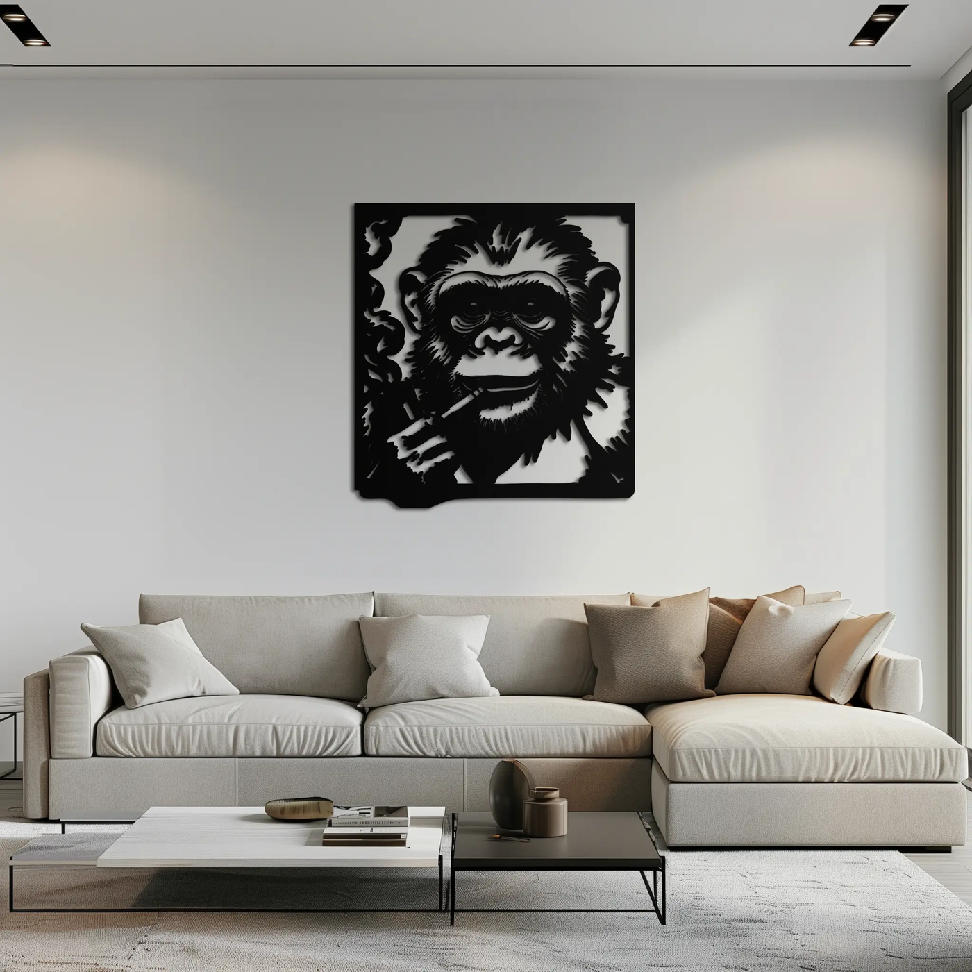 Smoking Chimpanzee Metal Wall Art – Cool Monkey Black Metal Wall Decor for Home- KAF513 by Enova Art
