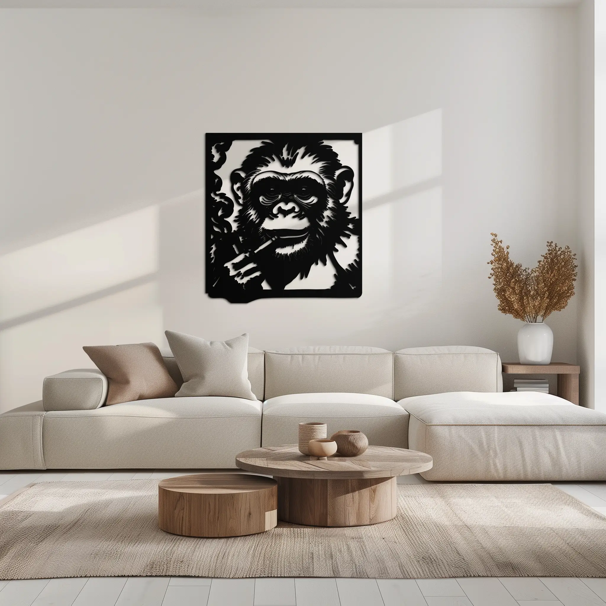 Smoking Chimpanzee Metal Wall Art – Cool Monkey Black Metal Wall Decor for Home- KAF513 by Enova Art