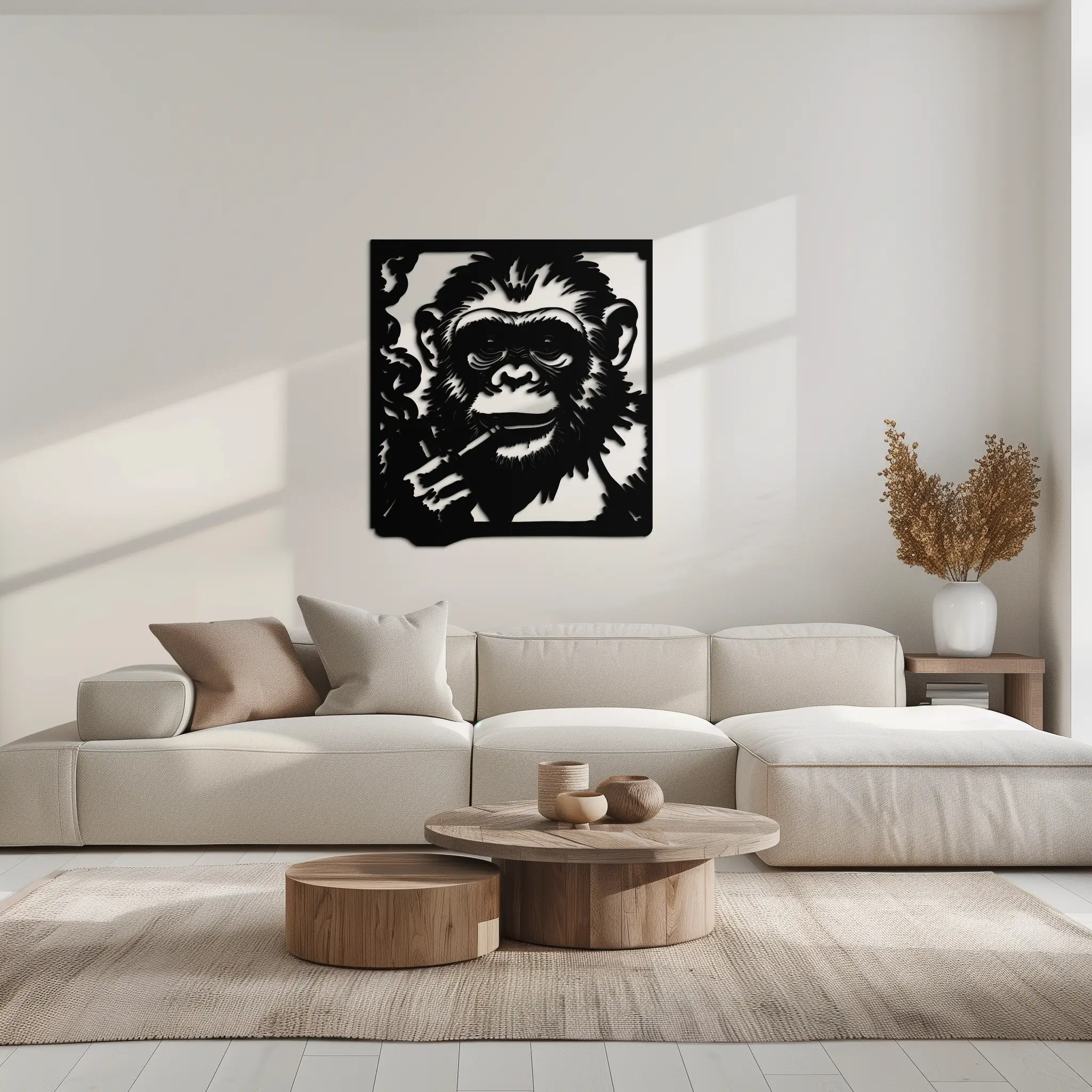 Smoking Chimpanzee Metal Wall Art – Cool Monkey Black Metal Wall Decor for Home- KAF513 by Enova Art