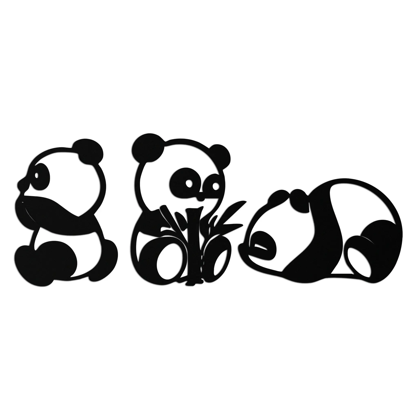 Cute Panda Trio Metal Wall Art – Black Steel Playful Animal Nursery Decor- KAF515 by Enova Art