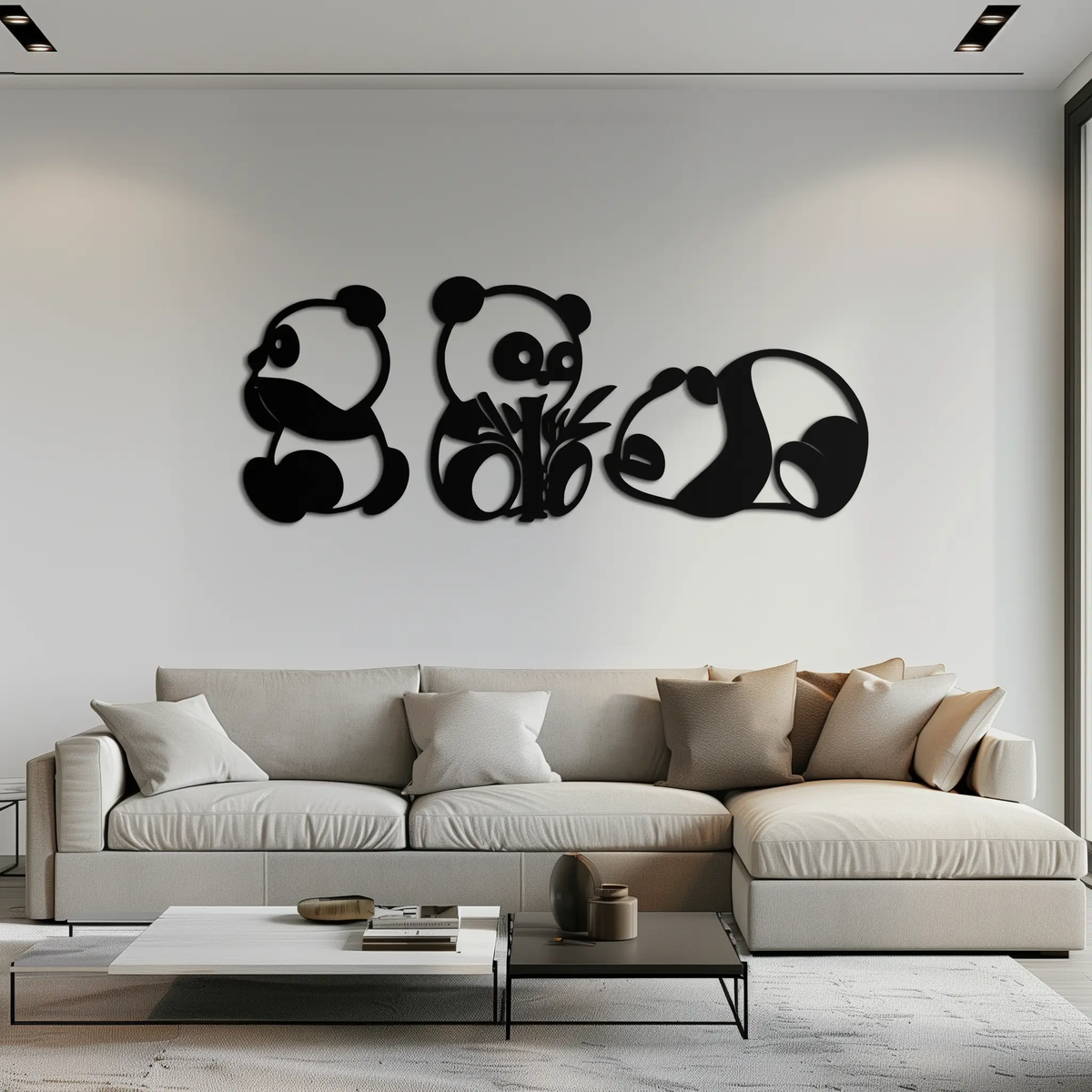 Cute Panda Trio Metal Wall Art – Black Steel Playful Animal Nursery Decor- KAF515 by Enova Art