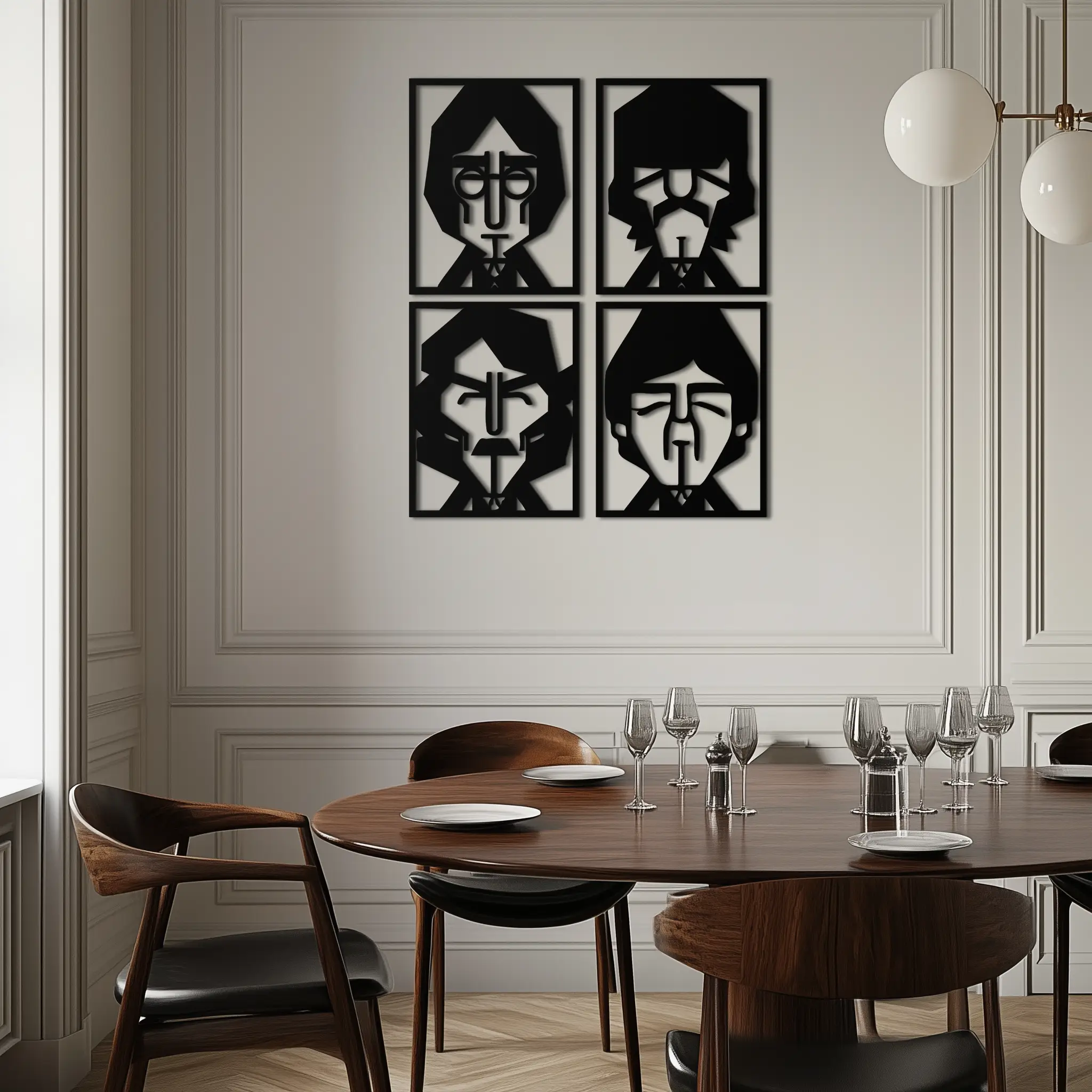 Abstract Geometric Faces Metal Wall Art - Modern Black Steel Home Decor Set of Four- KAF516 by Enova Art