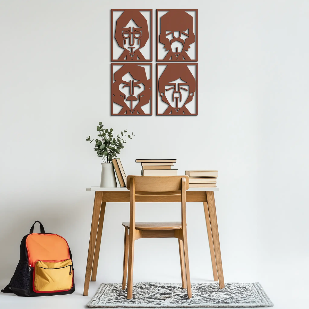 Abstract Geometric Faces Metal Wall Art - Modern Black Steel Home Decor Set of Four- KAF516 by Enova Art