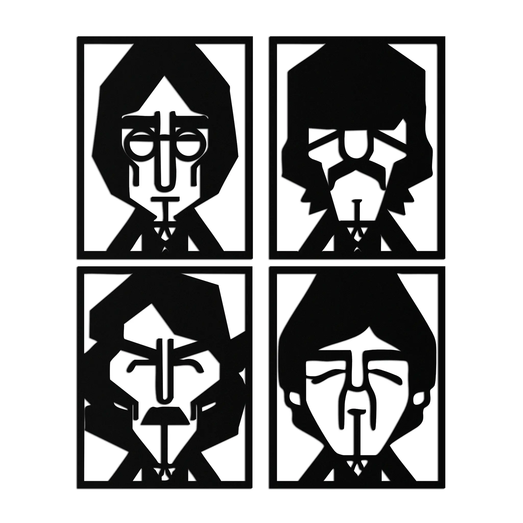 Abstract Geometric Faces Metal Wall Art - Modern Black Steel Home Decor Set of Four- KAF516 by Enova Art