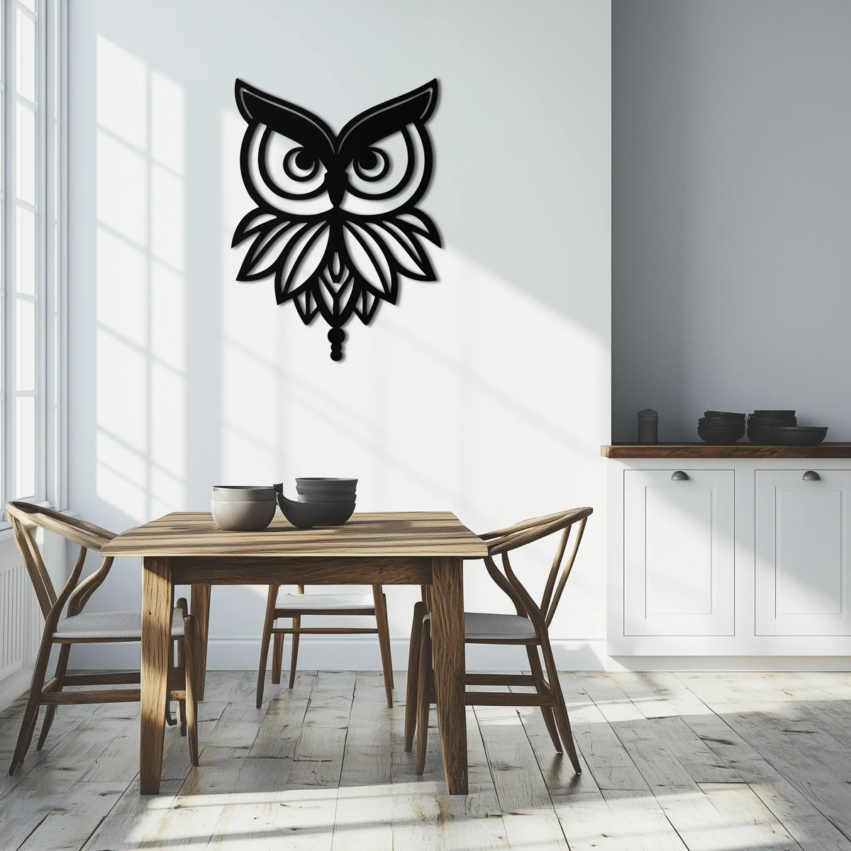 Owl Silhouette Metal Wall Art – Black Steel Bird Wall Decor for Modern Homes- KAF517 by Enova Art