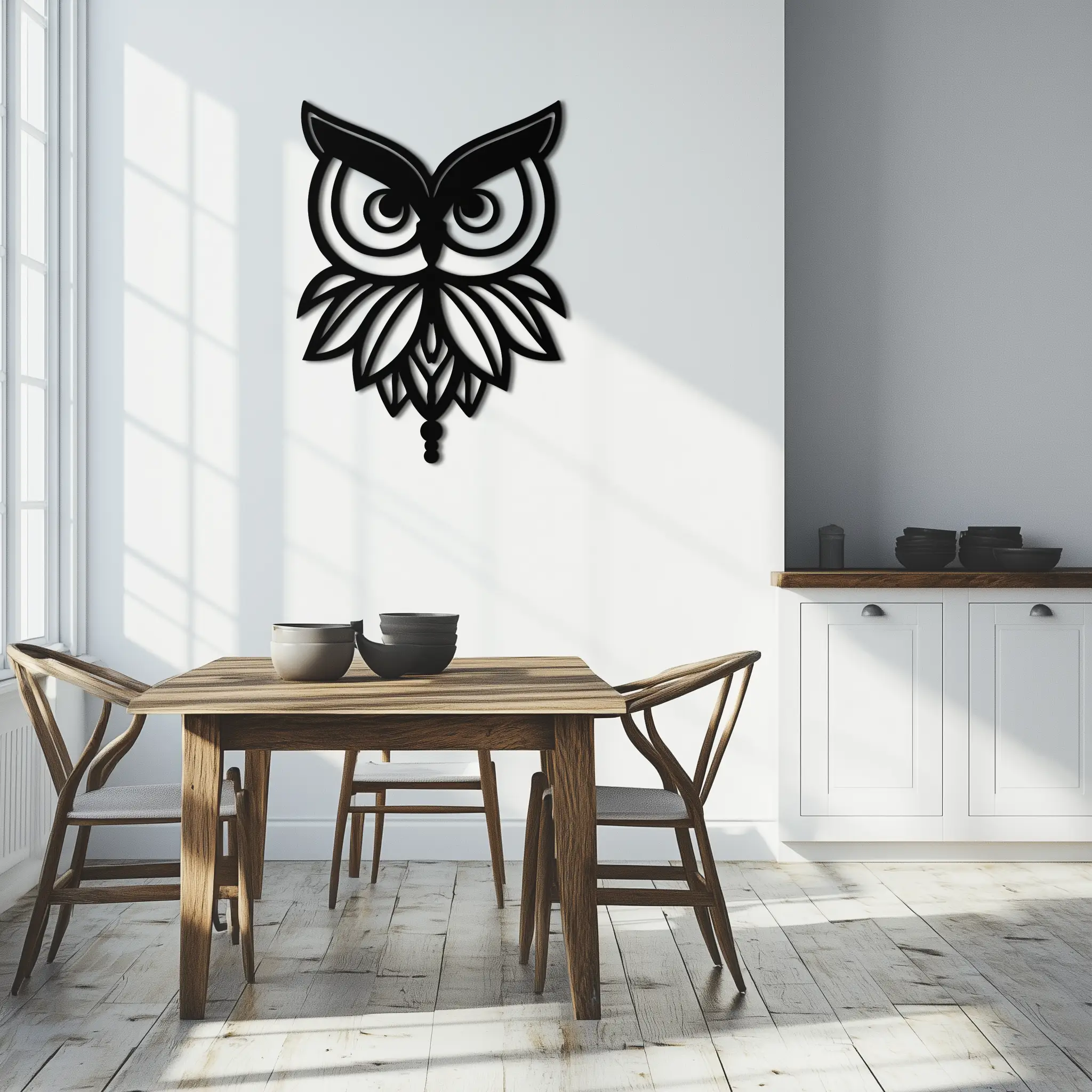 Owl Silhouette Metal Wall Art – Black Steel Bird Wall Decor for Modern Homes- KAF517 by Enova Art