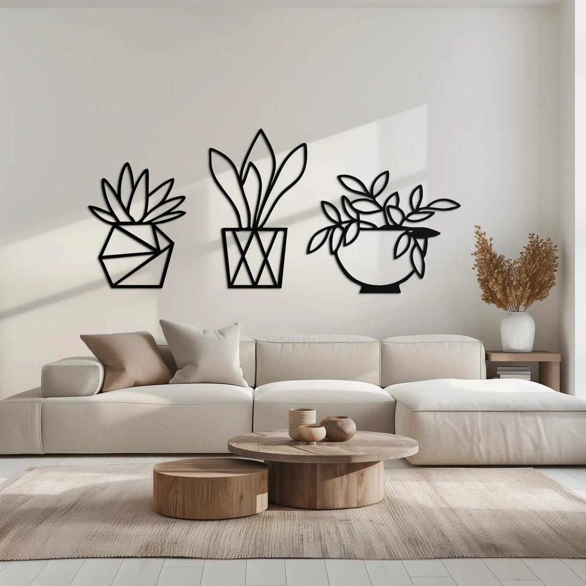 Geometric Plant Silhouette Metal Wall Art – Modern Black Botanical Home Decor- KAF519 by Enova Art