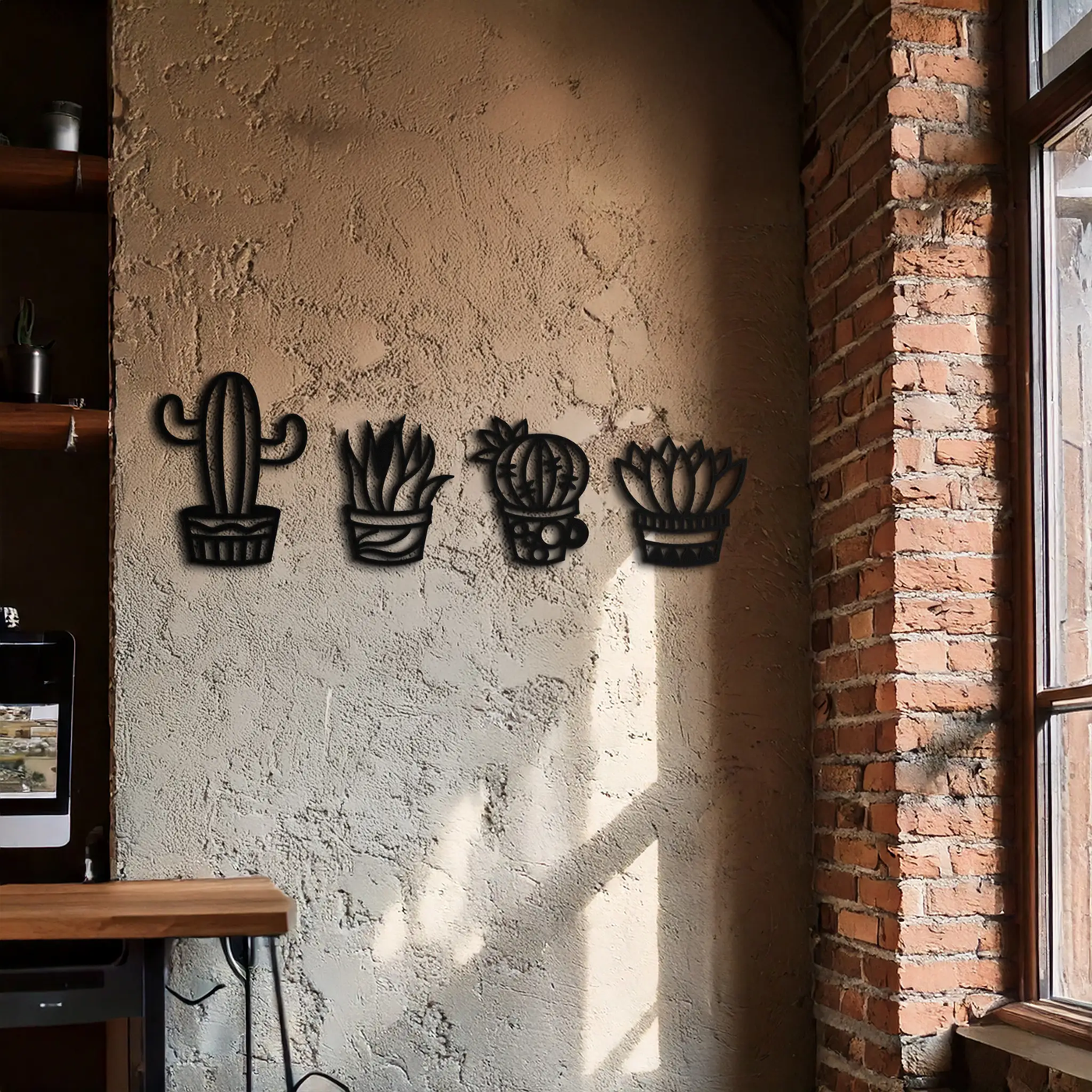 Cactus Silhouette Metal Wall Art – Modern Black Botanical Garden Decor- KAF520 by Enova Art