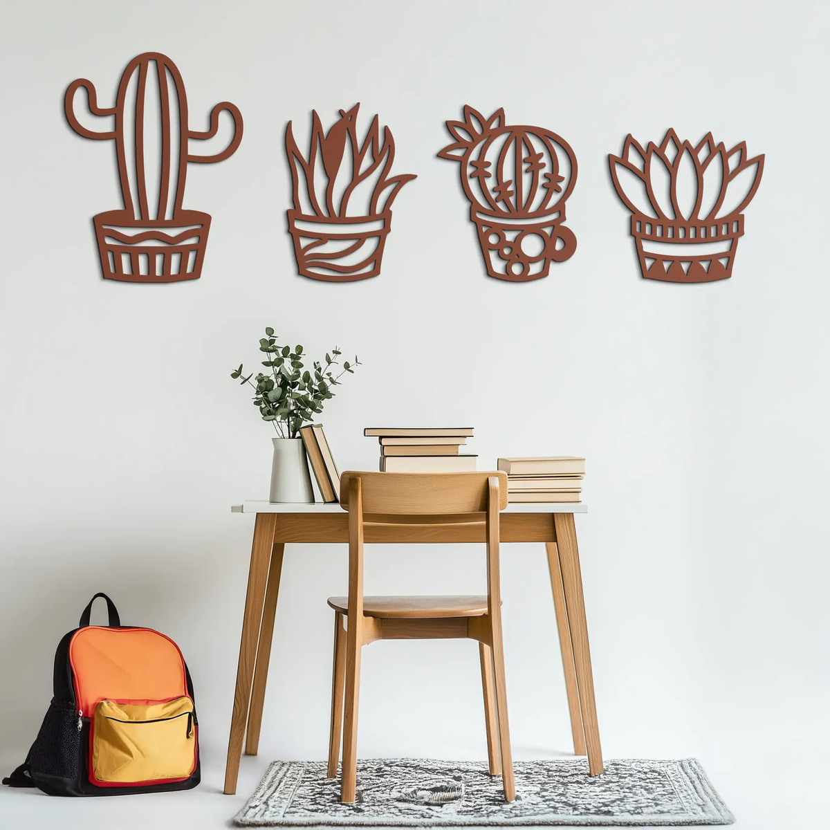 Cactus Silhouette Metal Wall Art – Modern Black Botanical Garden Decor- KAF520 by Enova Art