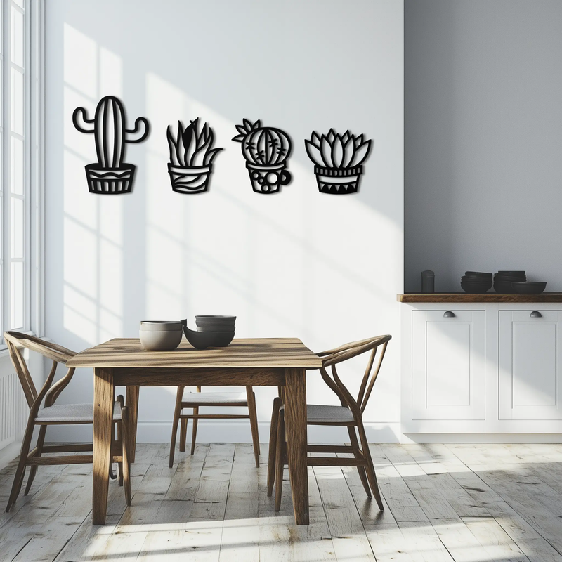 Cactus Silhouette Metal Wall Art – Modern Black Botanical Garden Decor- KAF520 by Enova Art