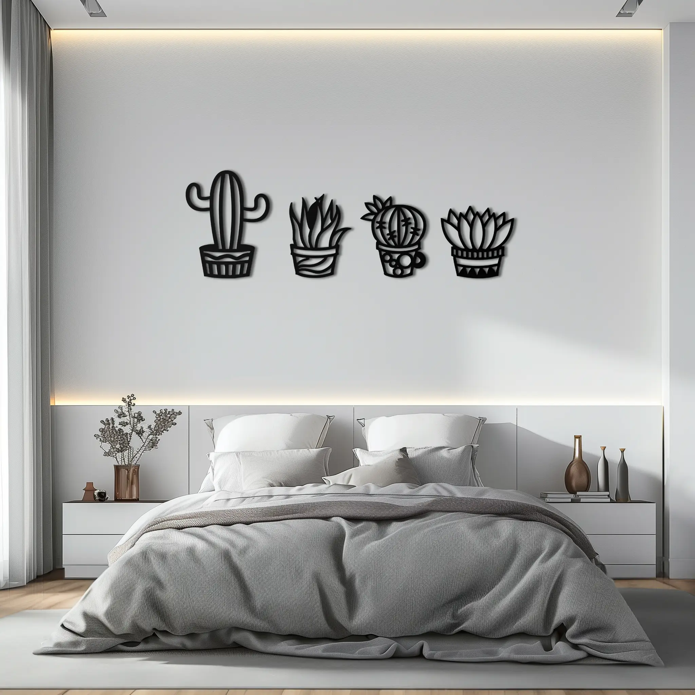 Cactus Silhouette Metal Wall Art – Modern Black Botanical Garden Decor- KAF520 by Enova Art