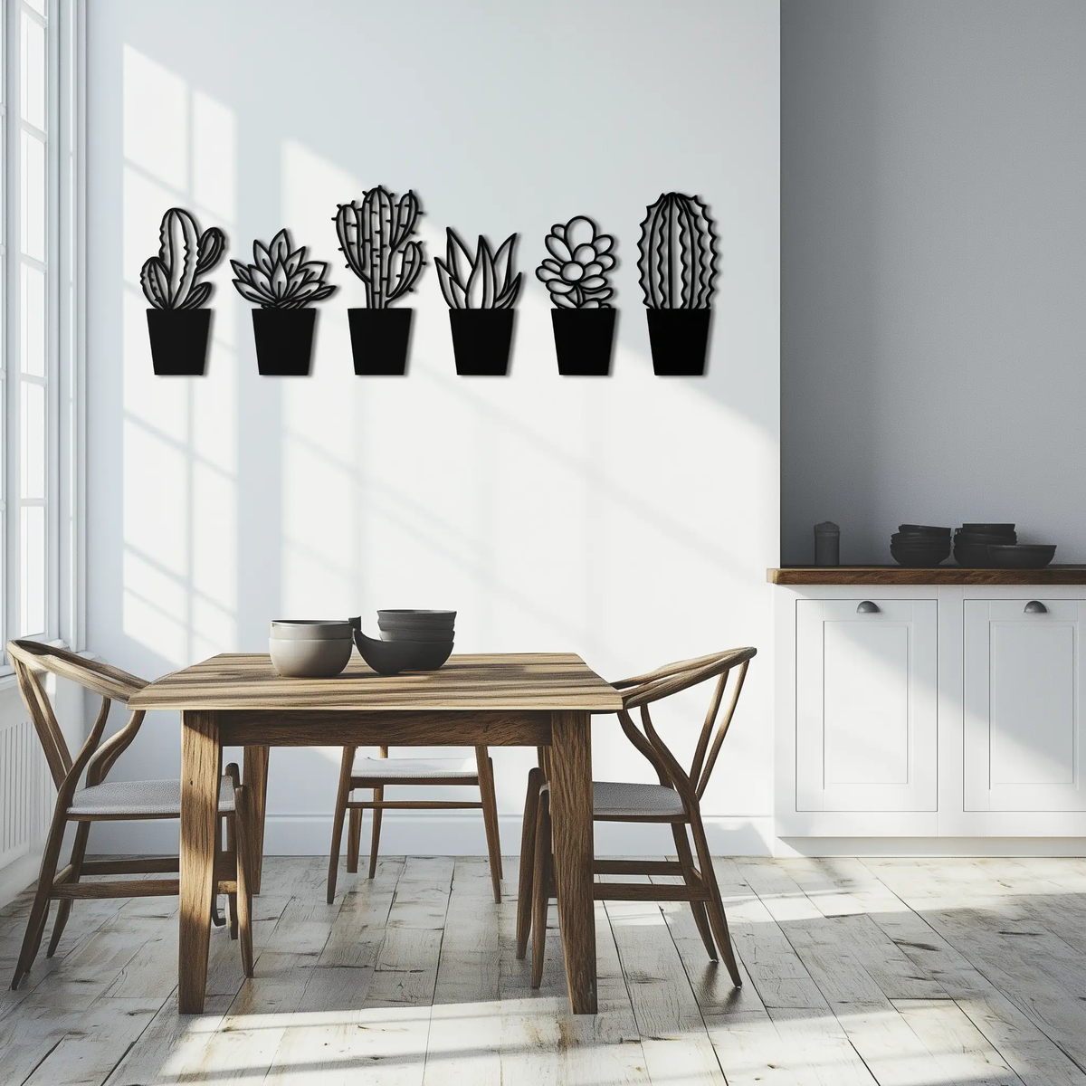 Cactus Succulent Plant Metal Wall Art – Modern Black Botanical Home Decor- KAF521 by Enova Art