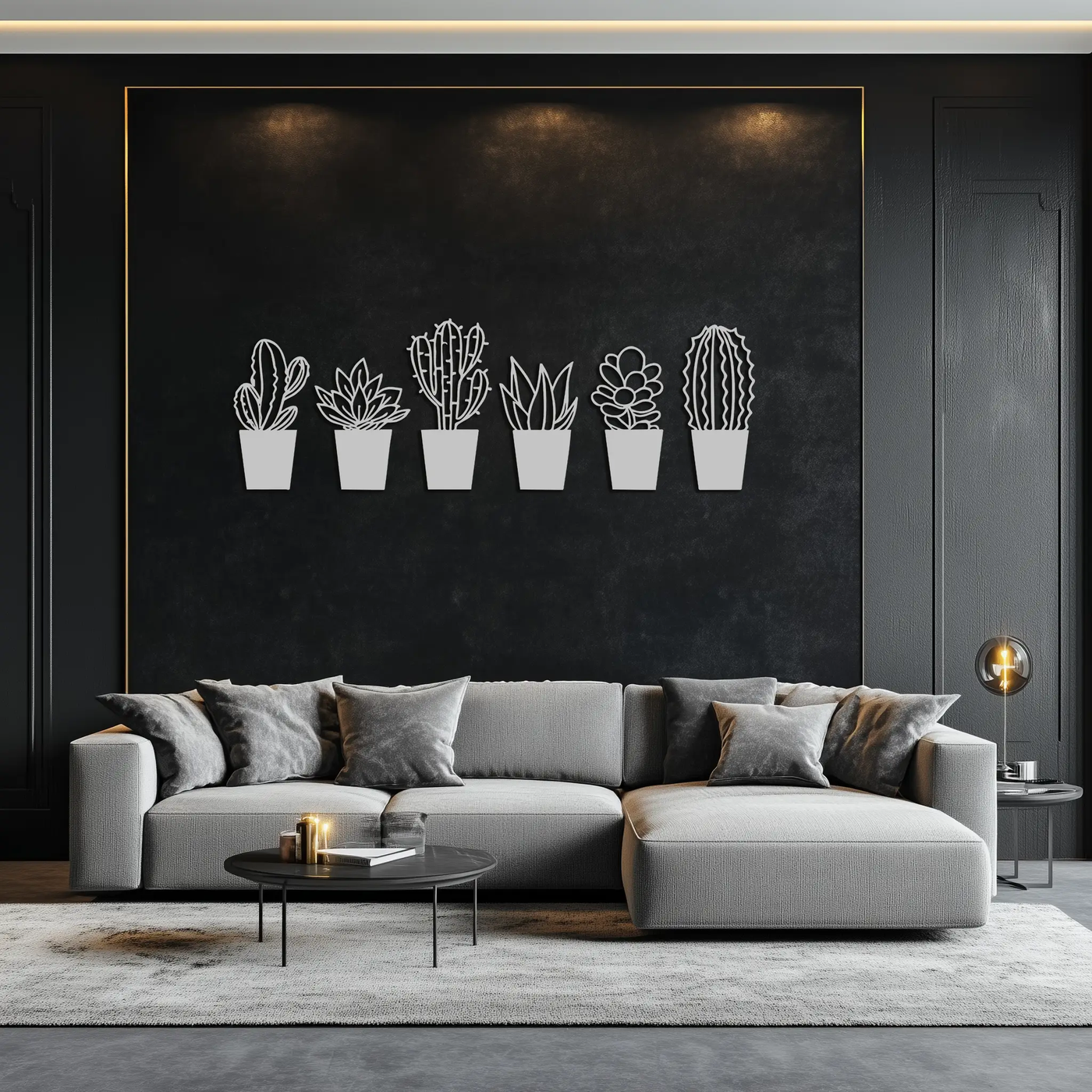 Cactus Succulent Plant Metal Wall Art – Modern Black Botanical Home Decor- KAF521 by Enova Art