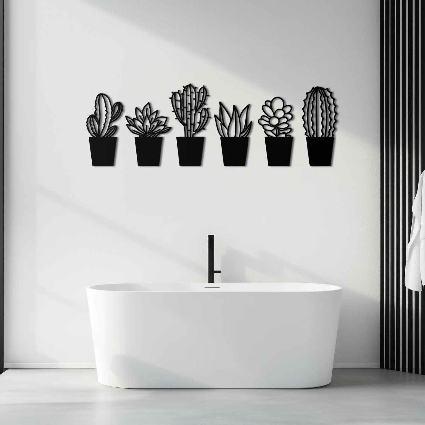 Cactus Succulent Plant Metal Wall Art – Modern Black Botanical Home Decor- KAF521 by Enova Art