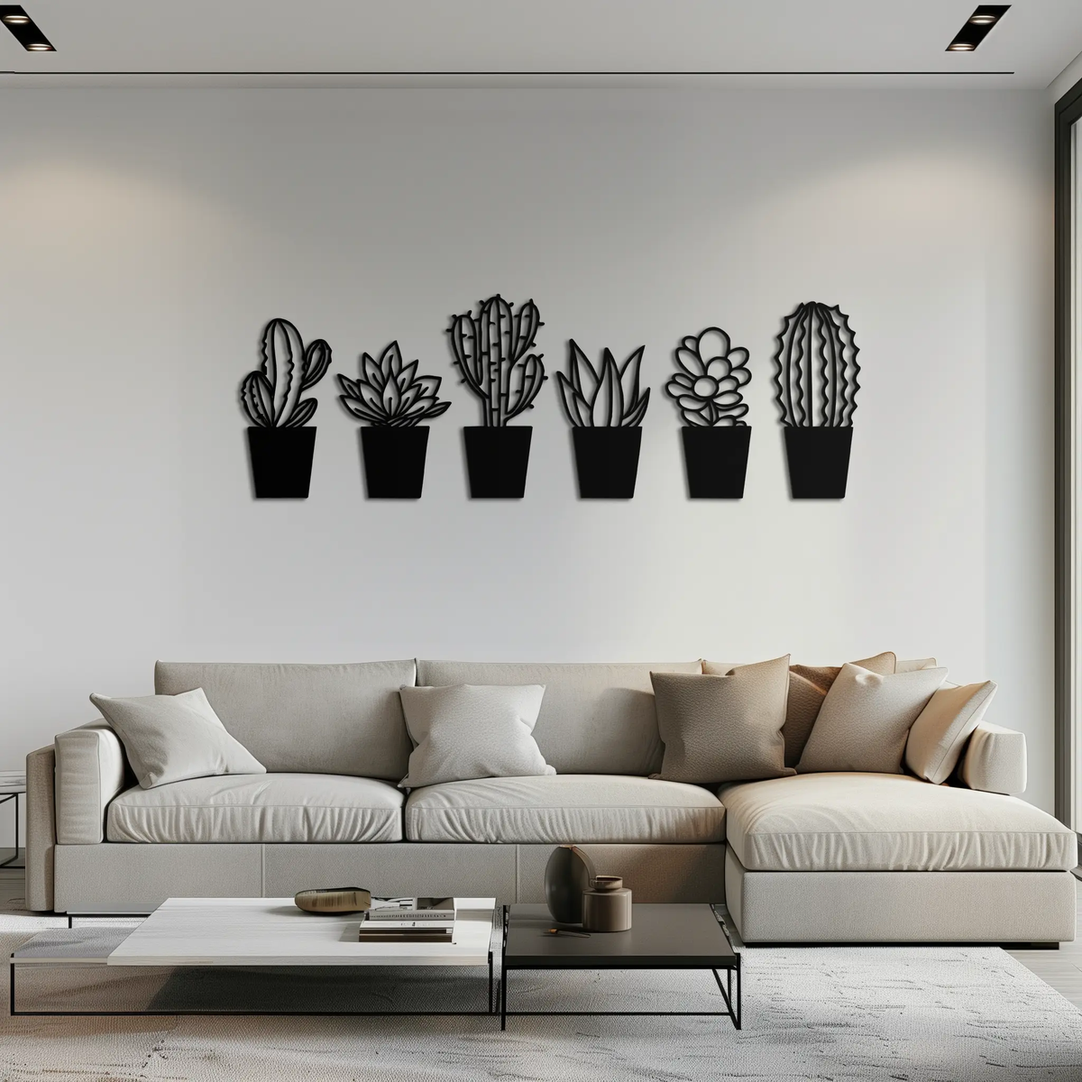 Cactus Succulent Plant Metal Wall Art – Modern Black Botanical Home Decor- KAF521 by Enova Art