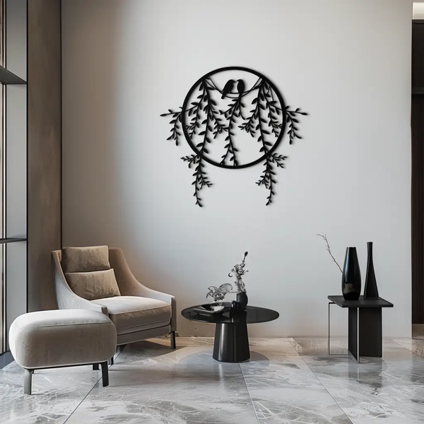 Love Birds Metal Wall Art – Romantic Nature Inspired Black Metal Decor- KAF523