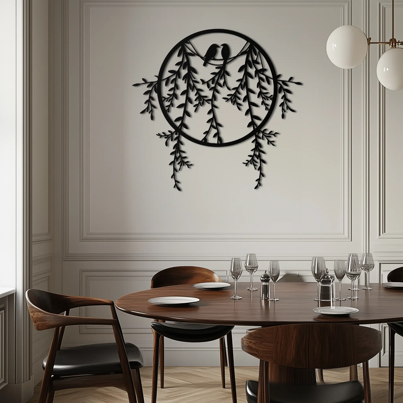 Love Birds Metal Wall Art – Romantic Nature Inspired Black Metal Decor- KAF523 by Enova Art