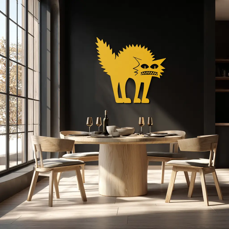 Scared Cat Silhouette Metal Wall Art – Modern Black Cat Halloween Home Decor- KAF524 by Enova Art