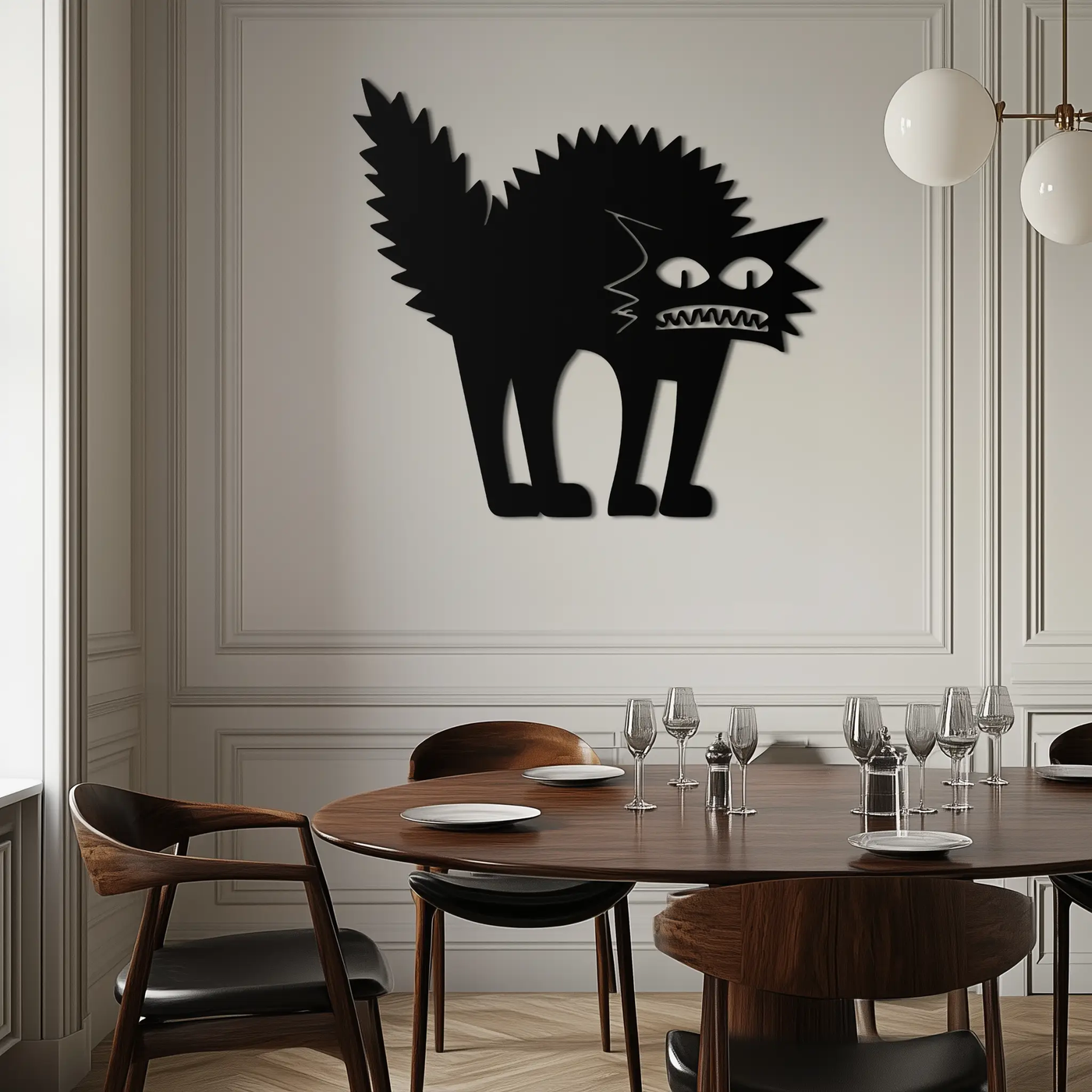 Scared Cat Silhouette Metal Wall Art – Modern Black Cat Halloween Home Decor- KAF524 by Enova Art