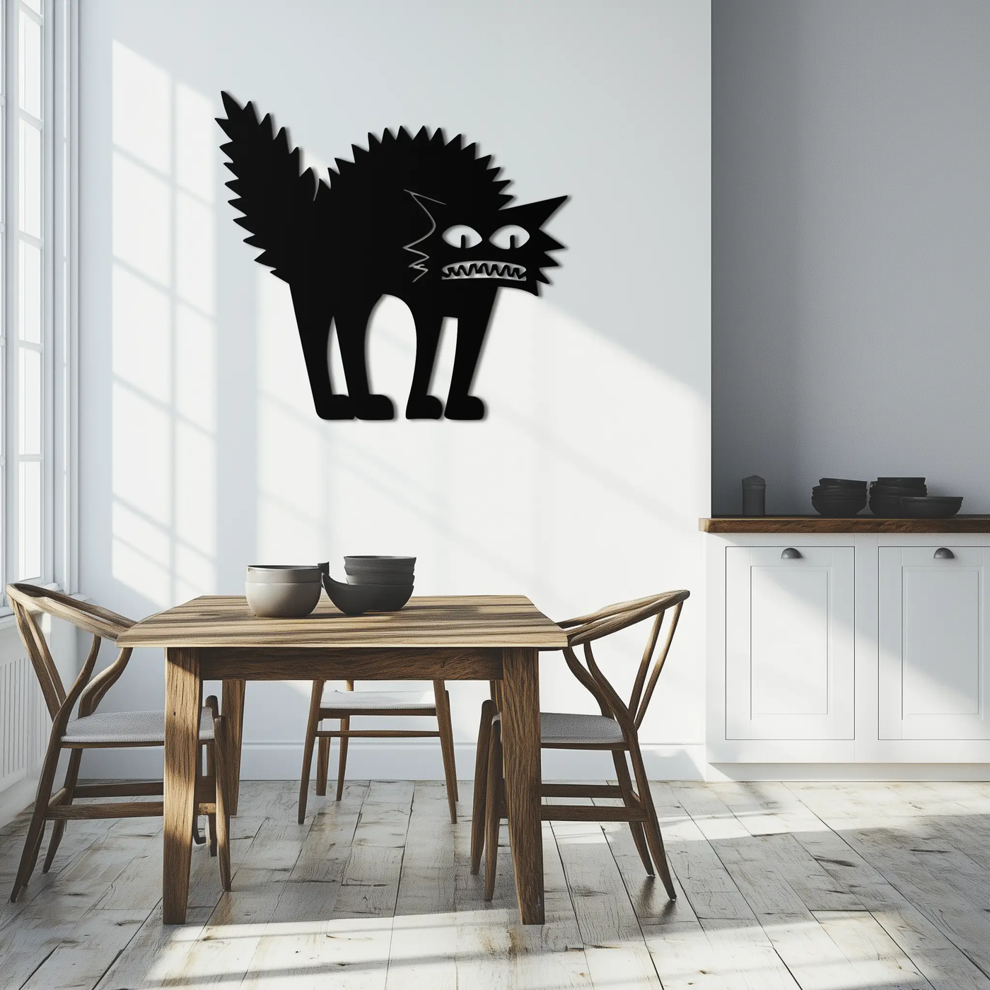 Scared Cat Silhouette Metal Wall Art – Modern Black Cat Halloween Home Decor- KAF524 by Enova Art