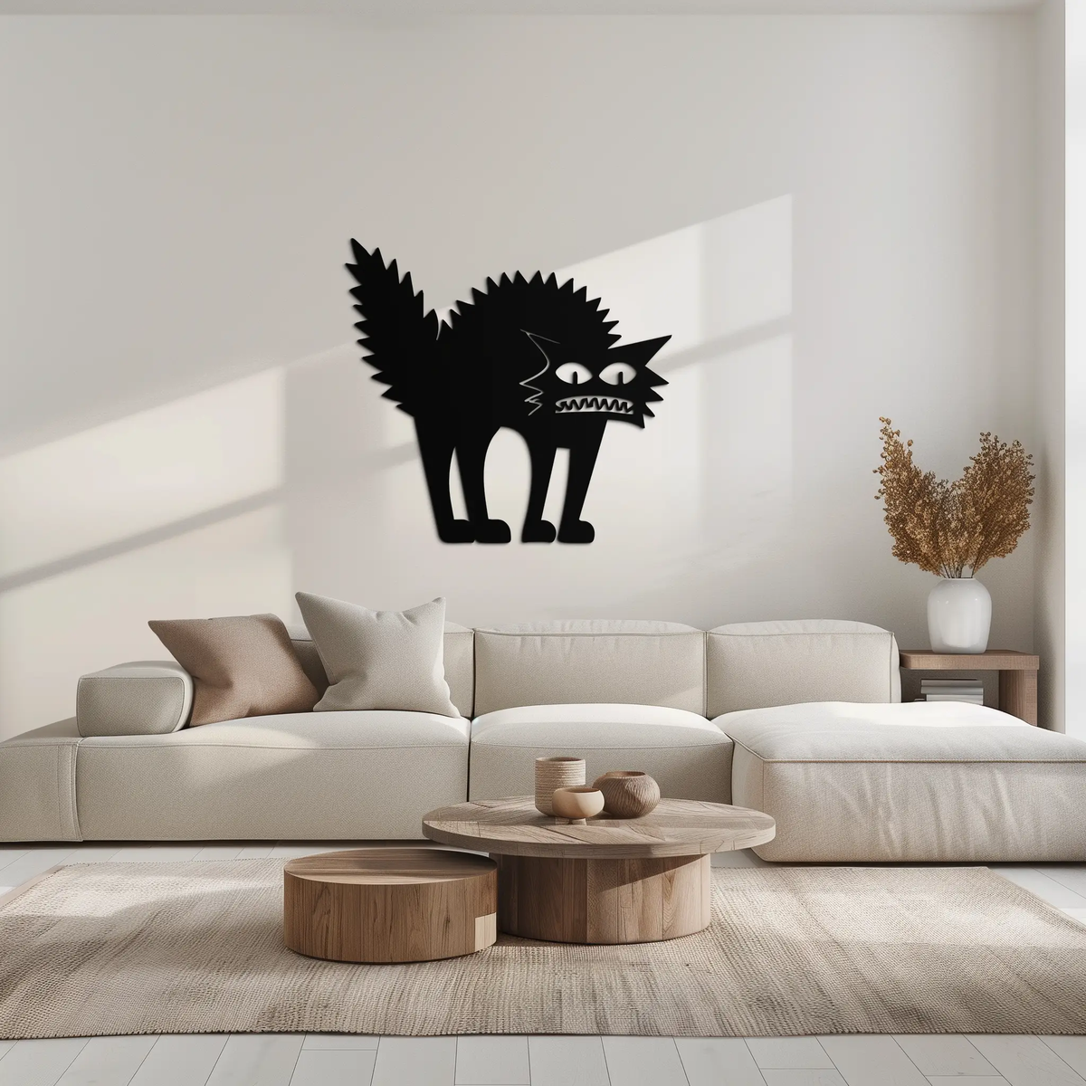 Scared Cat Silhouette Metal Wall Art – Modern Black Cat Halloween Home Decor- KAF524 by Enova Art