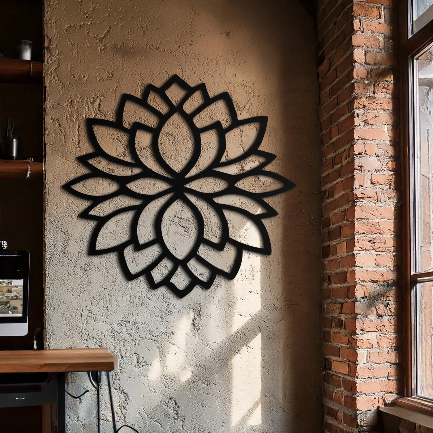 Lotus Flower Silhouette Metal Wall Art – Elegant Black Zen Decor for Home or Office- KAF525 by Enova Art