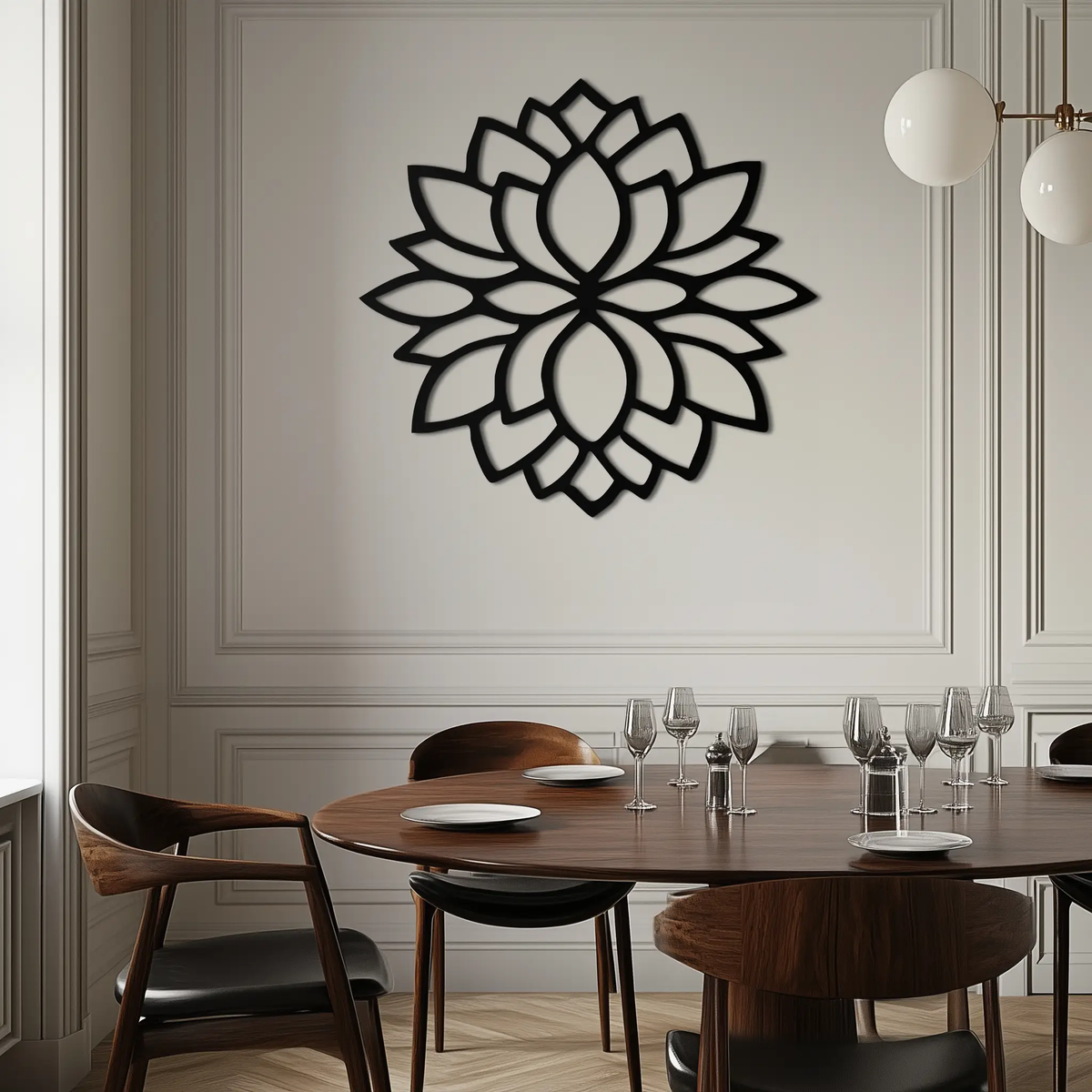 Lotus Flower Silhouette Metal Wall Art – Elegant Black Zen Decor for Home or Office- KAF525 by Enova Art