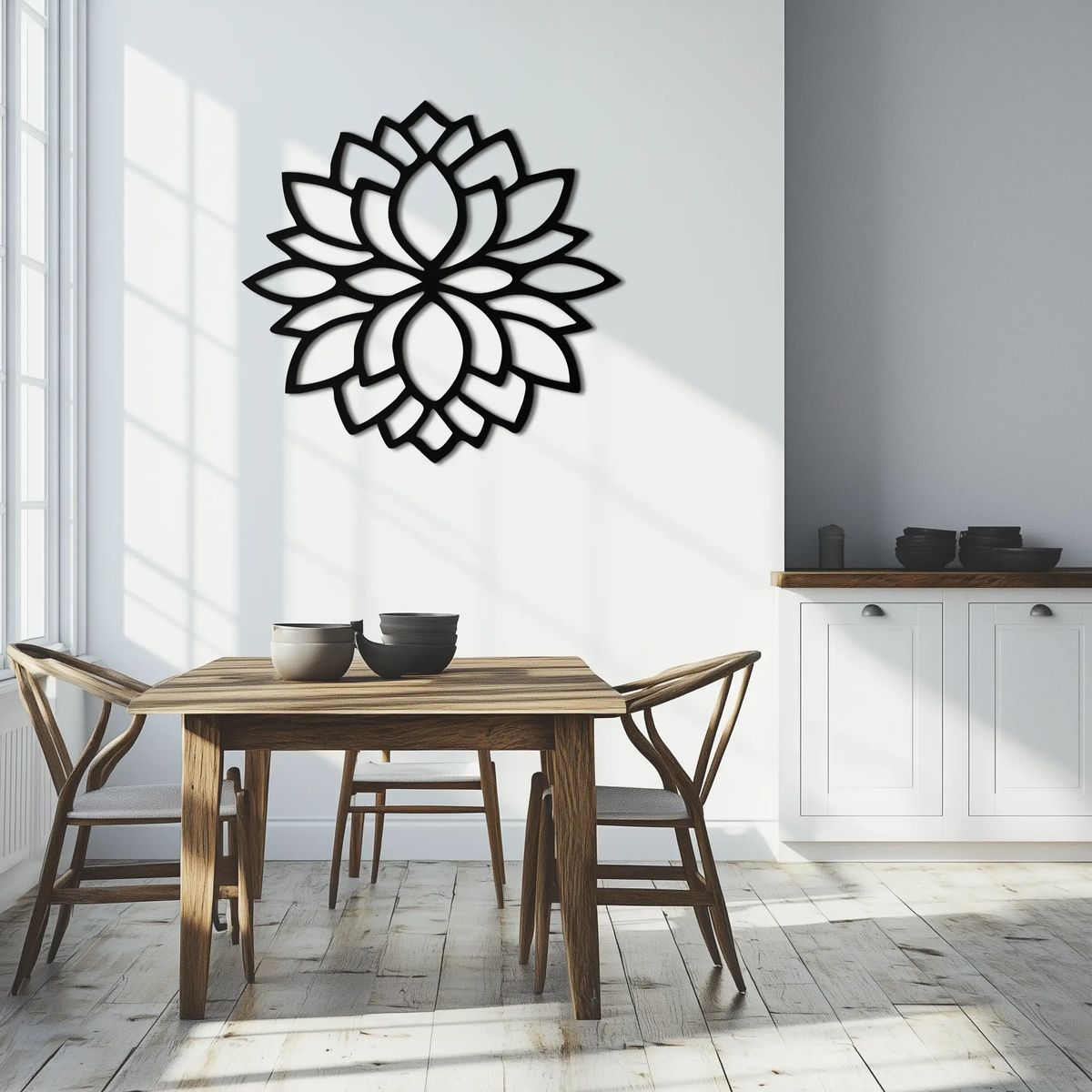 Lotus Flower Silhouette Metal Wall Art – Elegant Black Zen Decor for Home or Office- KAF525 by Enova Art