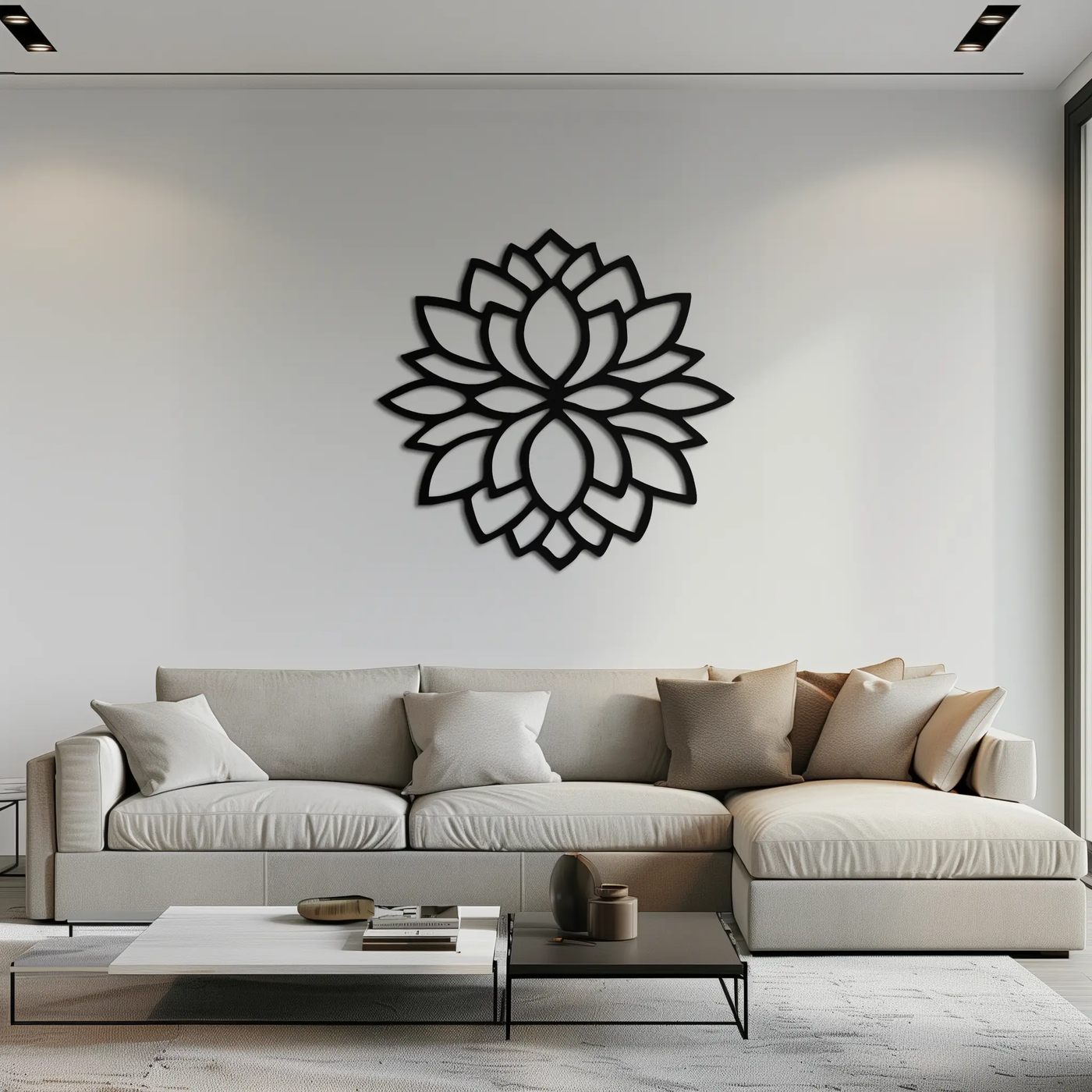 Lotus Flower Silhouette Metal Wall Art – Elegant Black Zen Decor for Home or Office- KAF525 by Enova Art