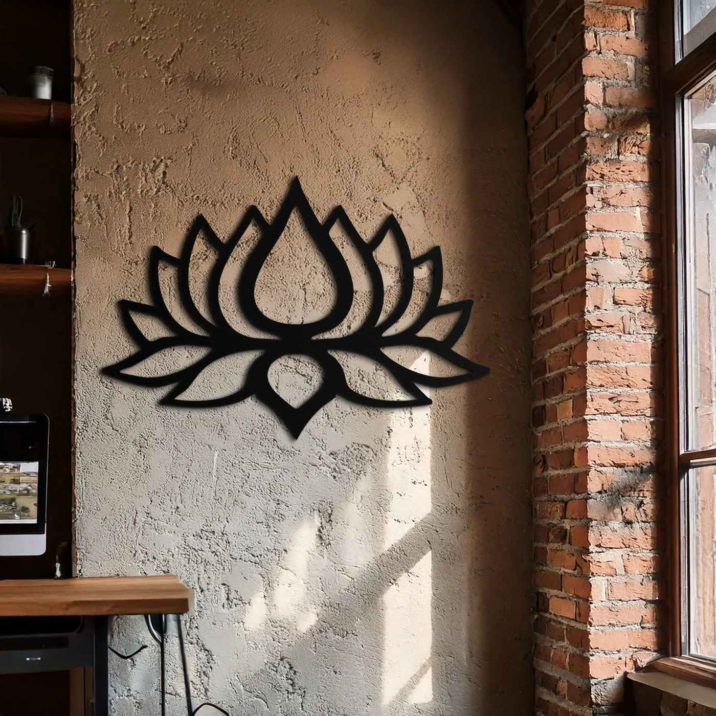 Lotus Flower Silhouette Metal Wall Art – Modern Black Floral Home Decor- KAF526 by Enova Art