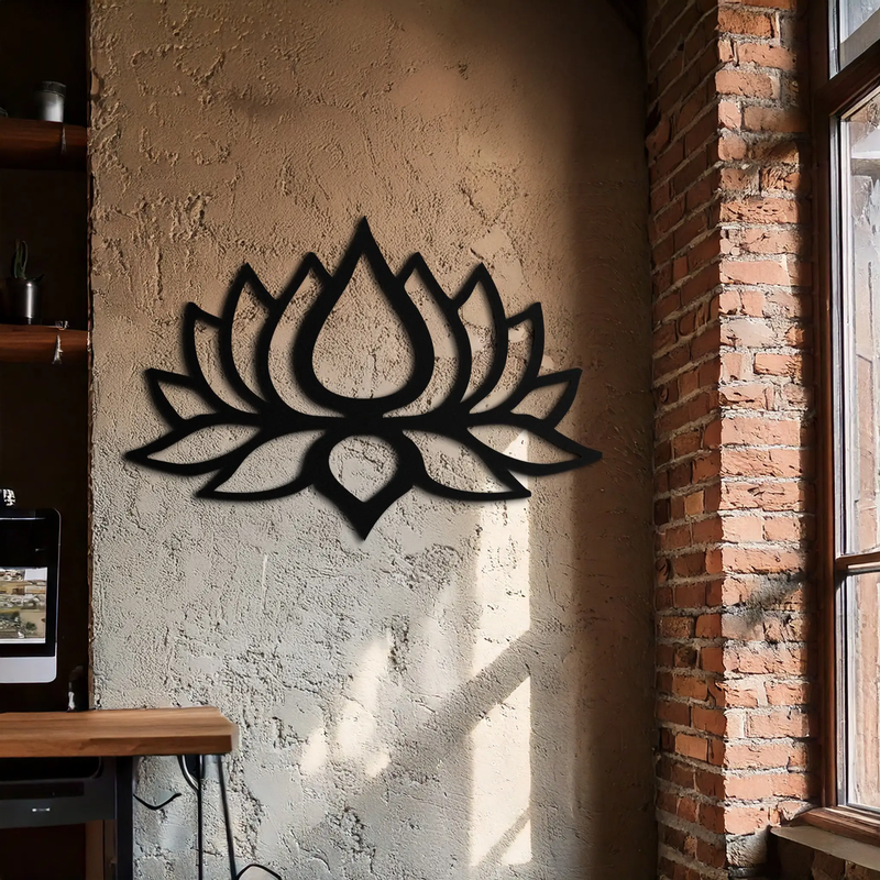 Lotus Flower Silhouette Metal Wall Art – Modern Black Floral Home Decor- KAF526 by Enova Art