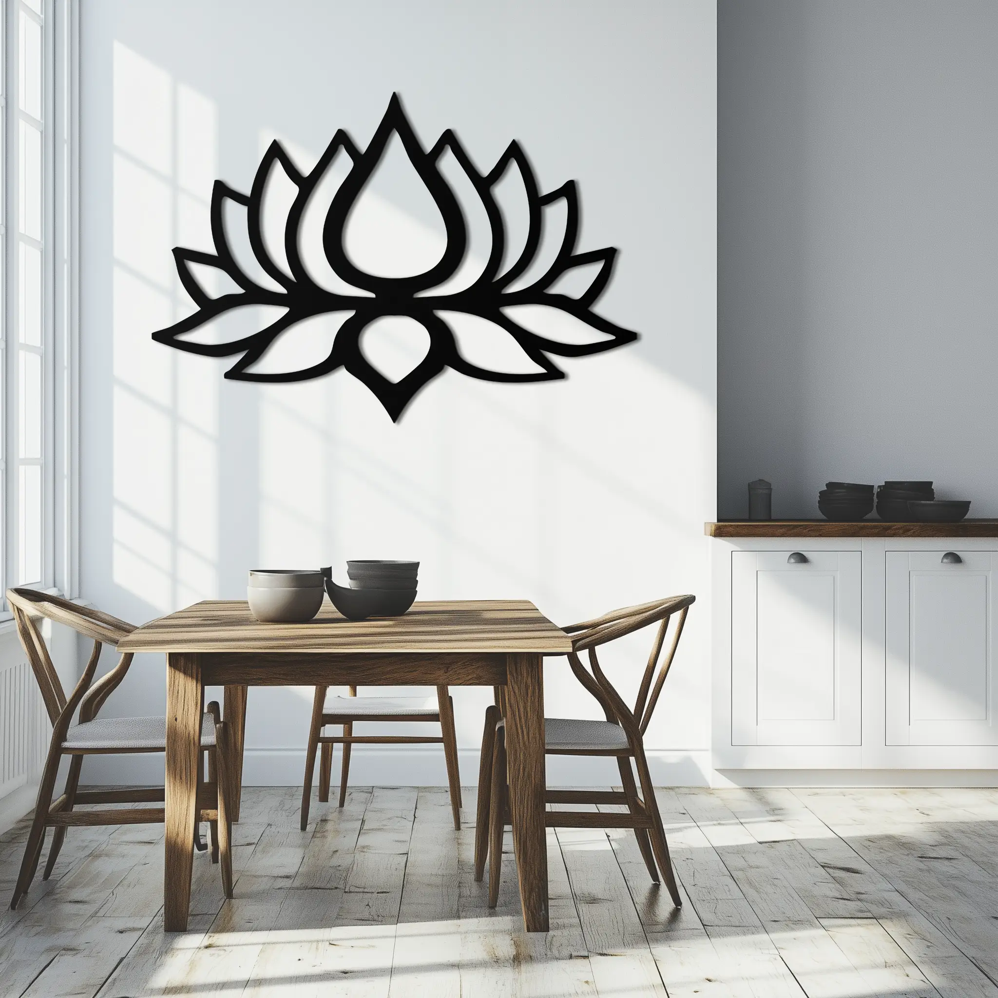 Lotus Flower Silhouette Metal Wall Art – Modern Black Floral Home Decor- KAF526 by Enova Art
