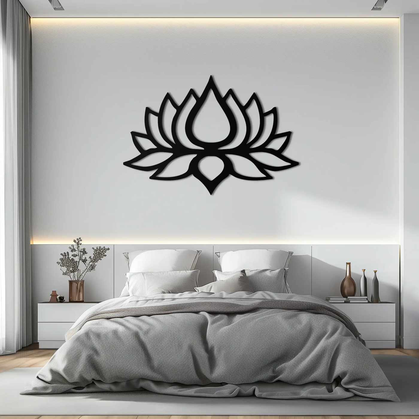 Lotus Flower Silhouette Metal Wall Art – Modern Black Floral Home Decor- KAF526 by Enova Art