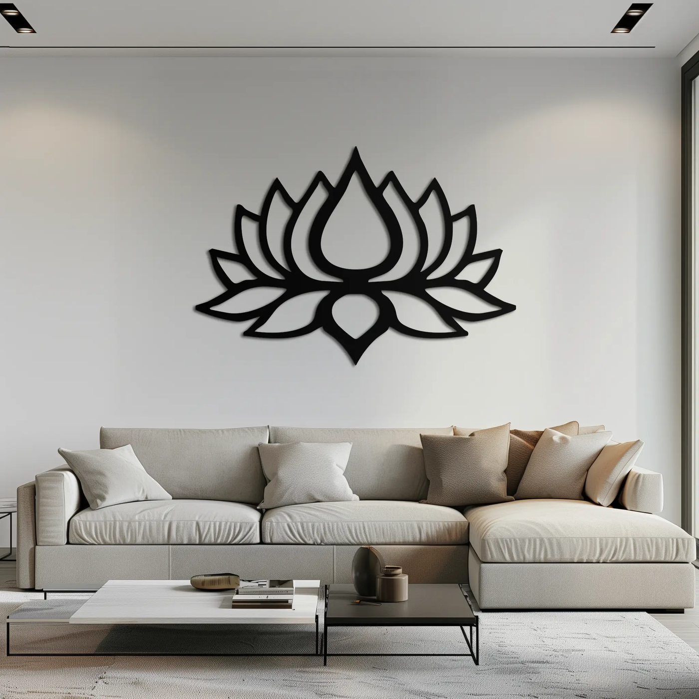 Lotus Flower Silhouette Metal Wall Art – Modern Black Floral Home Decor- KAF526 by Enova Art