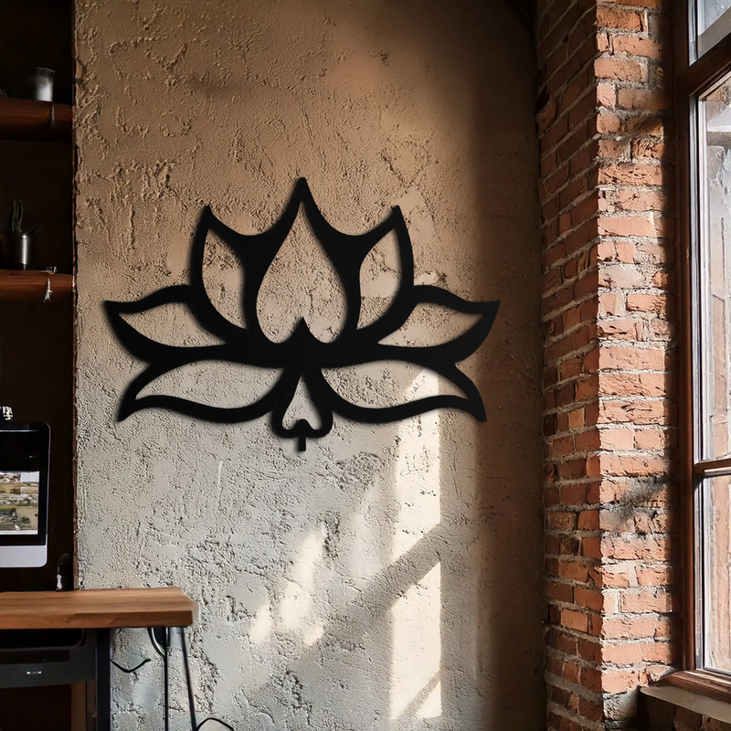 Lotus Flower Metal Wall Art – Modern Black Floral Wall Decor- KAF527 by Enova Art